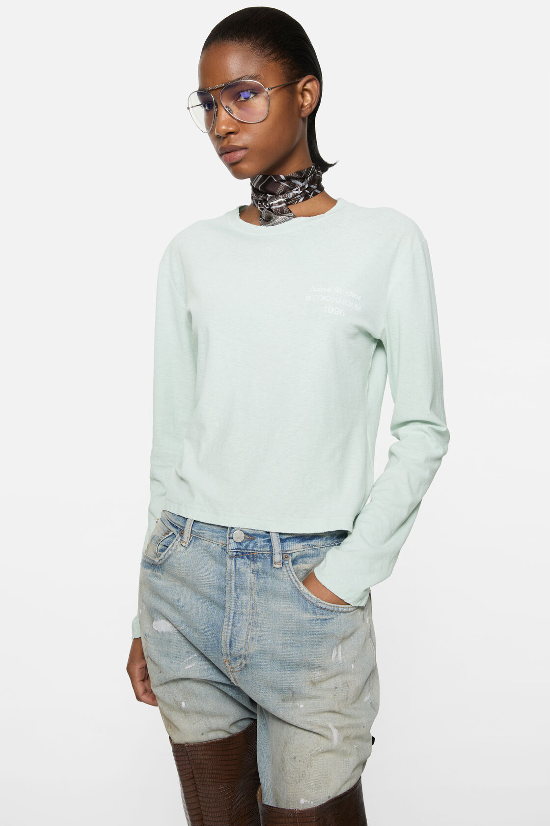 Longsleeve logo t-shirt, Pale mint, 2000x