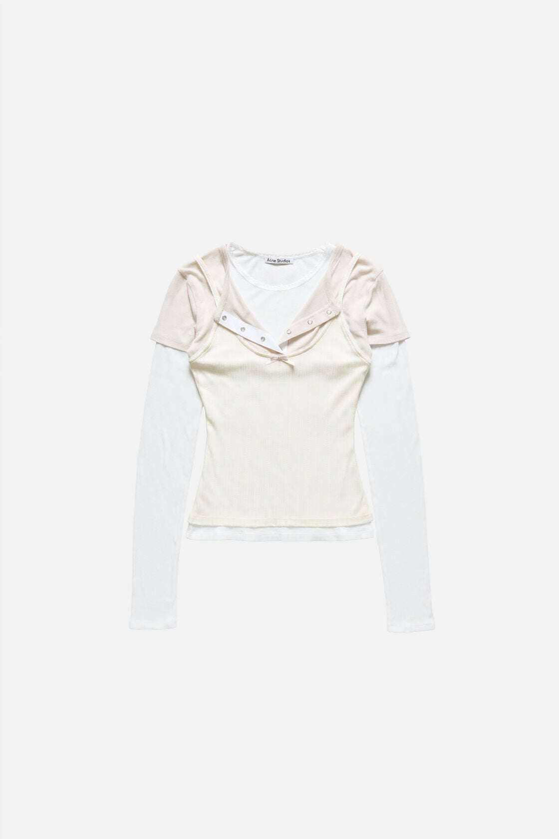Layered jersey shirt with bow, White/Off White, 2000x