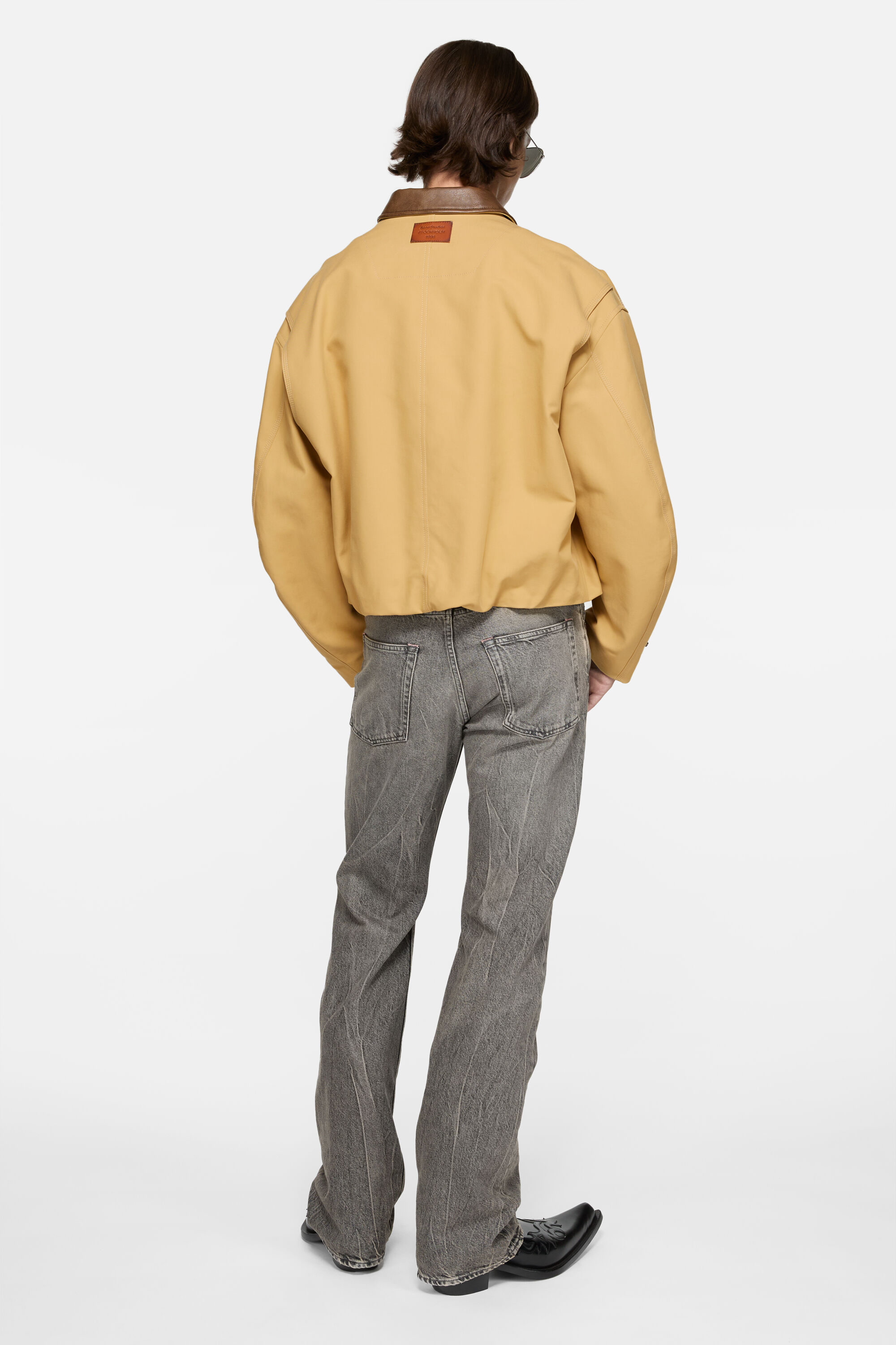 Acne Studios ベージュ スタジャン ブラウンレザー襟 46 Acne Studios - Bomber with faux leather collar - Sand beige