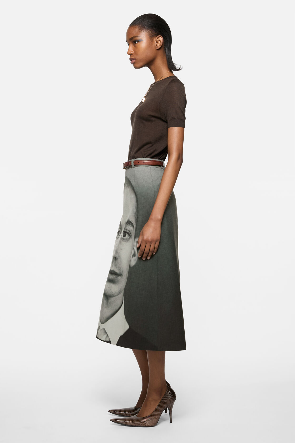 Printed wool skirt, Black/white, 2000x