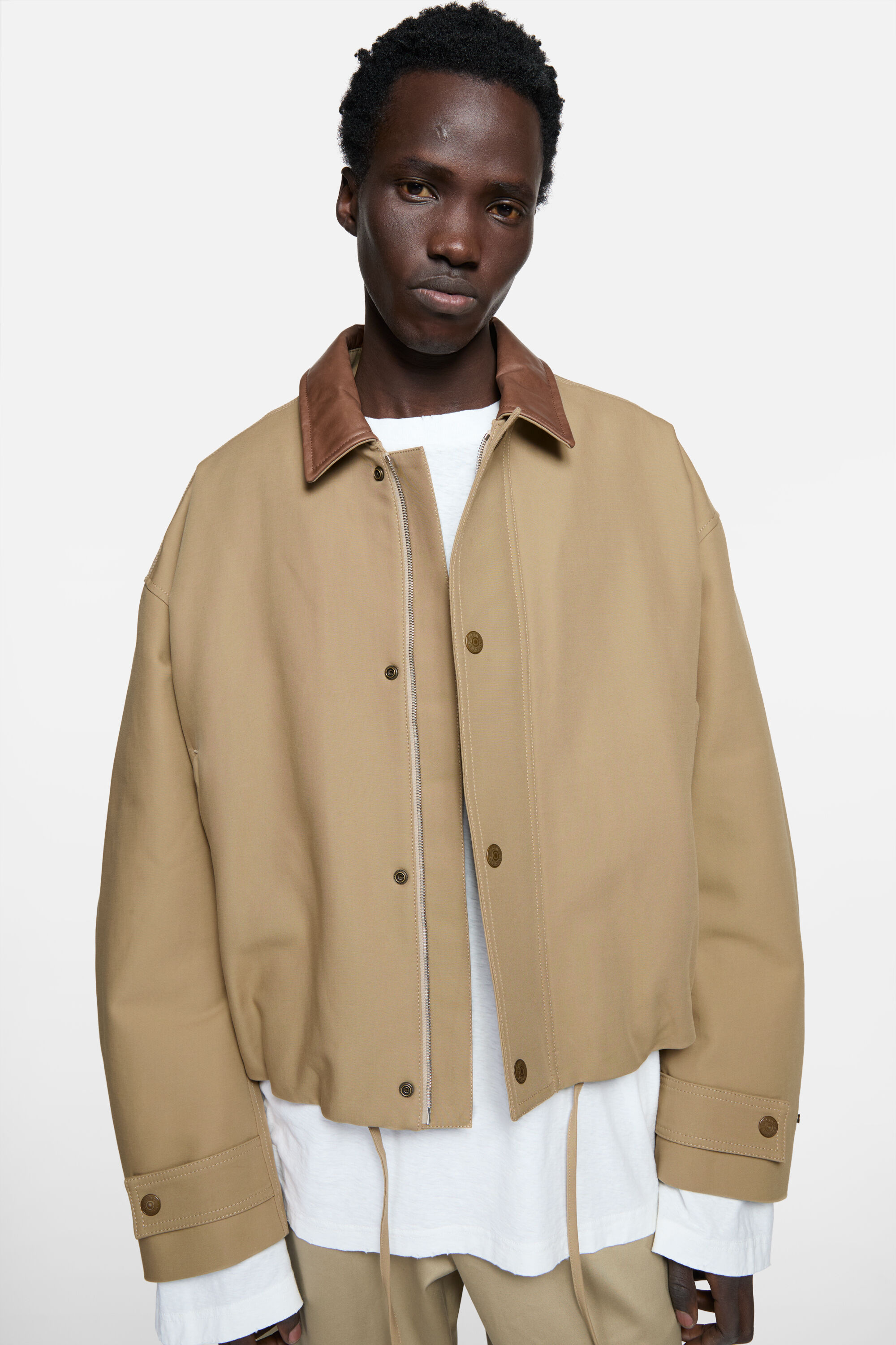 Acne Studios - Bomber with leather collar - Khaki beige