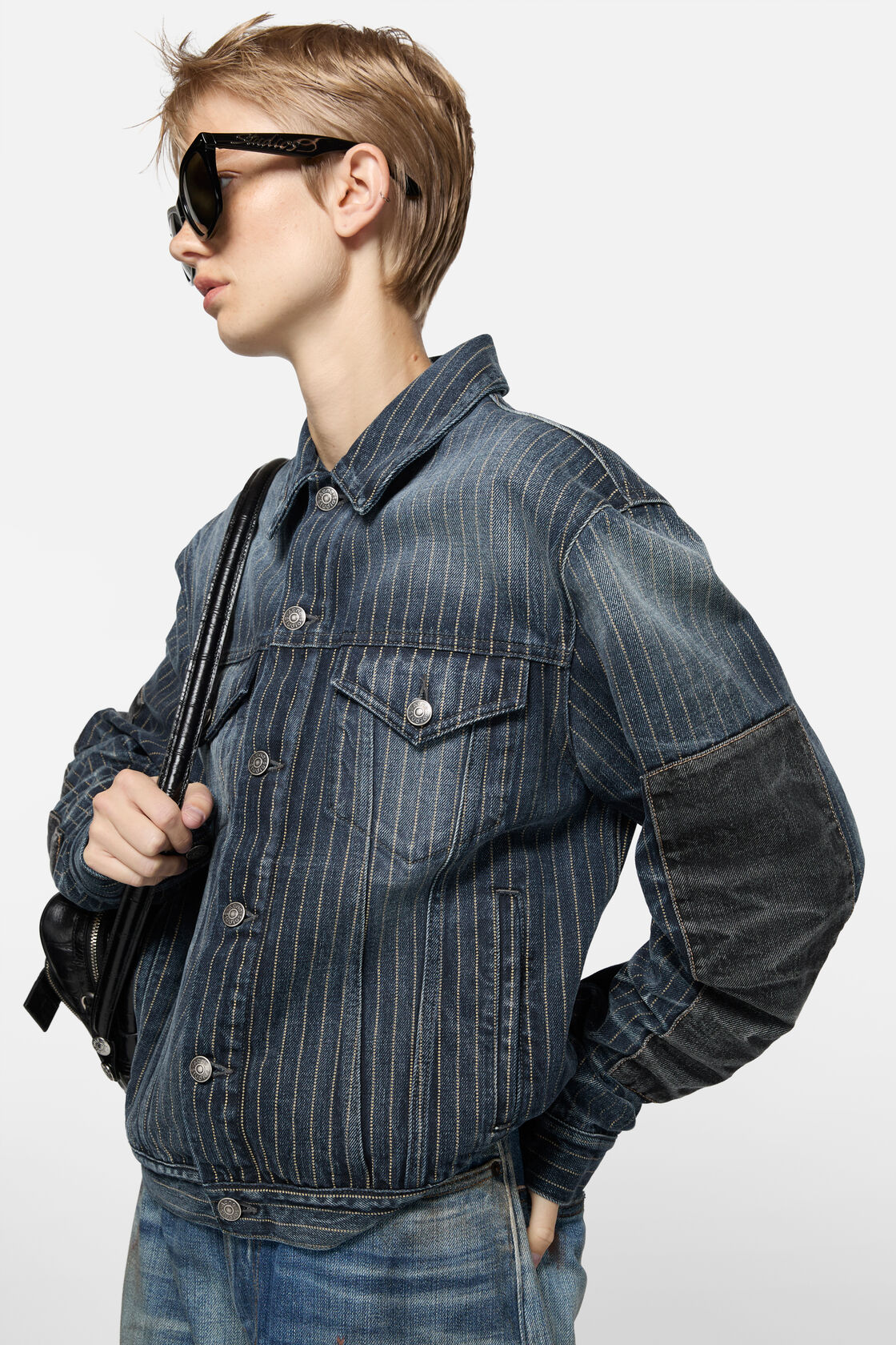 拼布牛仔夹克, 蓝色/黑色, 2000x