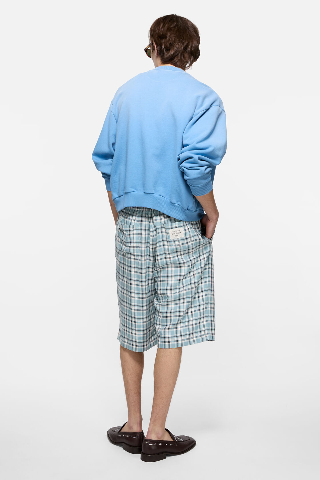 Casual flannel check shorts, Turquoise/blue/white, 2000x