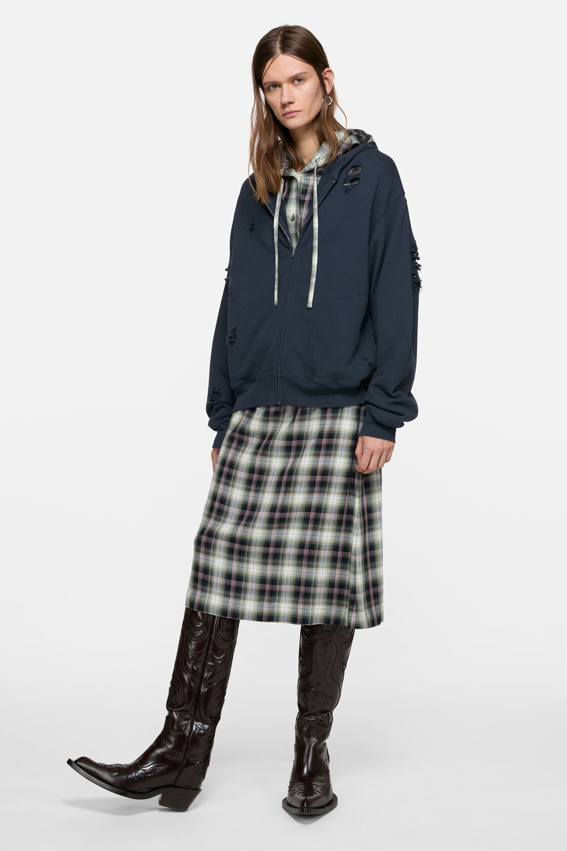 Hooded zipper sweater, Dark navy, 2000x