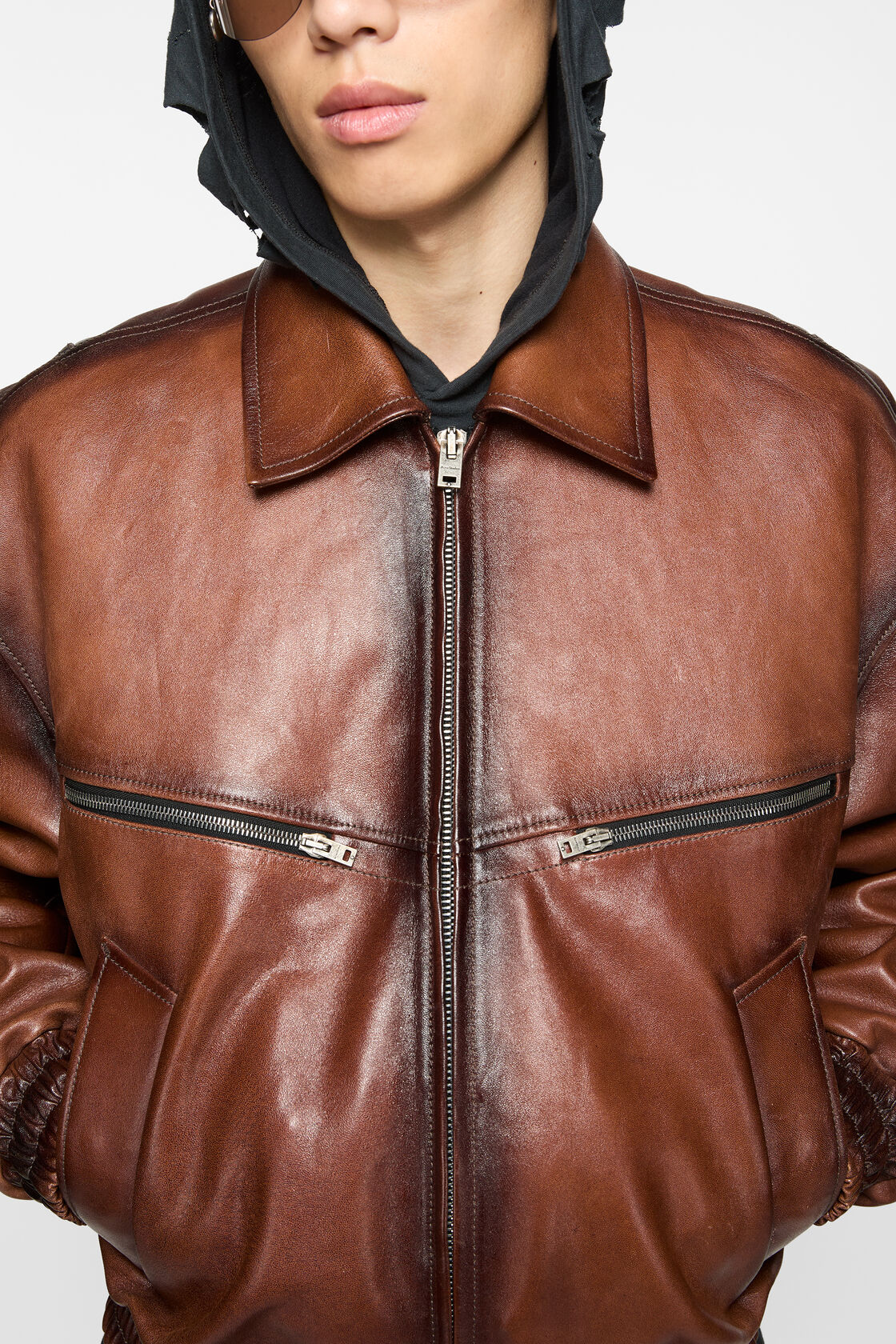 Leather bomber jacket, Cognac brown, 2000x