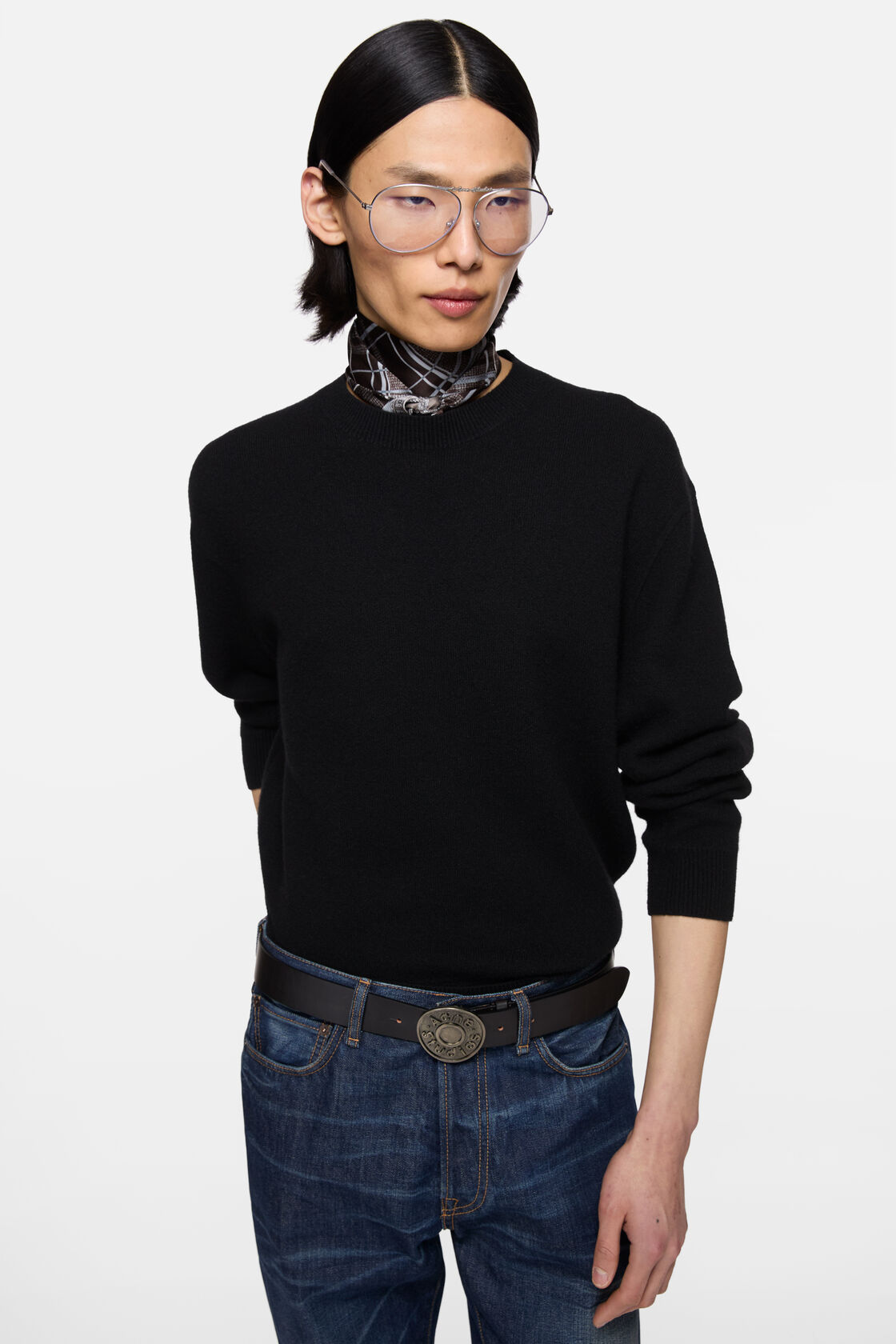Cashmere sweater with logo, Black, 2000x