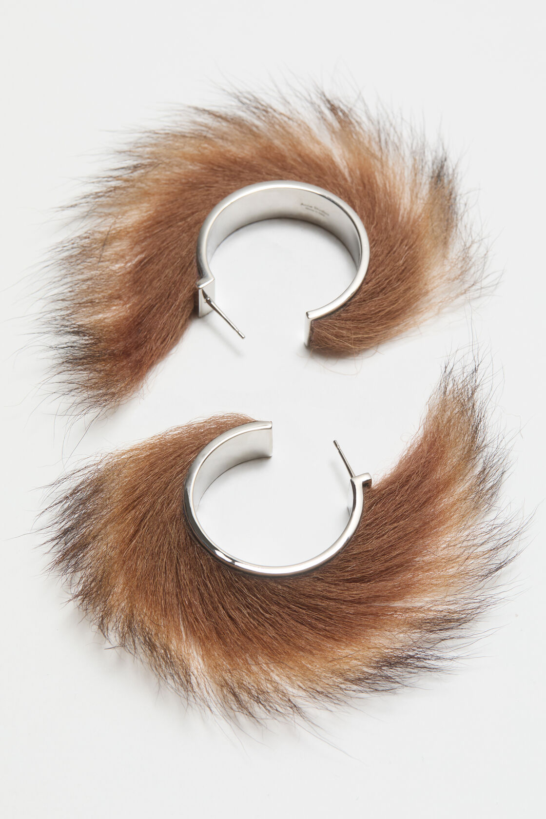Shearling hoop earrings, Silver/Brown, 2000x
