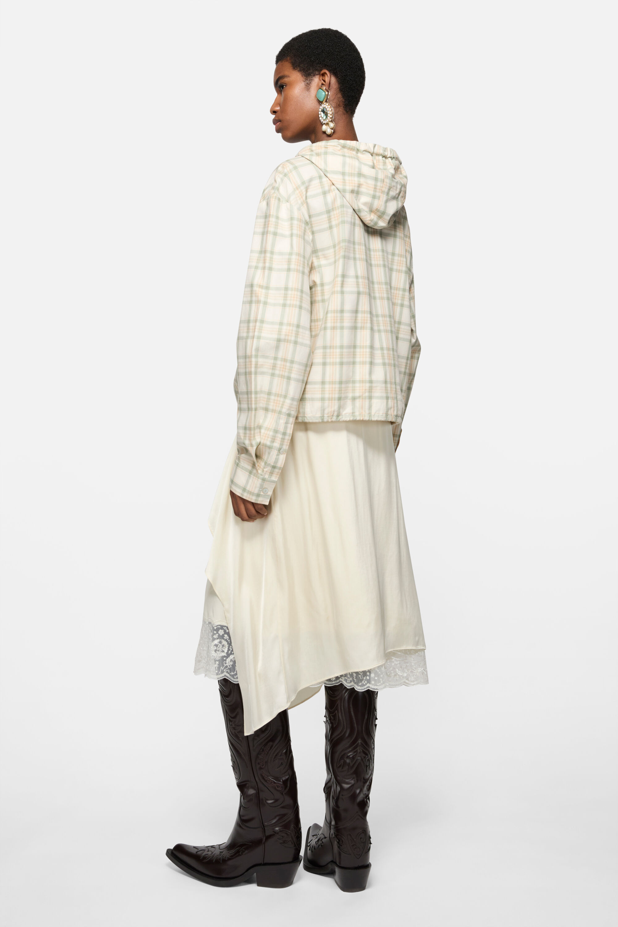 タグ付き　新品　フーデットチェック柄ジャケット チェック柄フーデッドジャケット - ライトグリーン | ZARA Japan / 日本