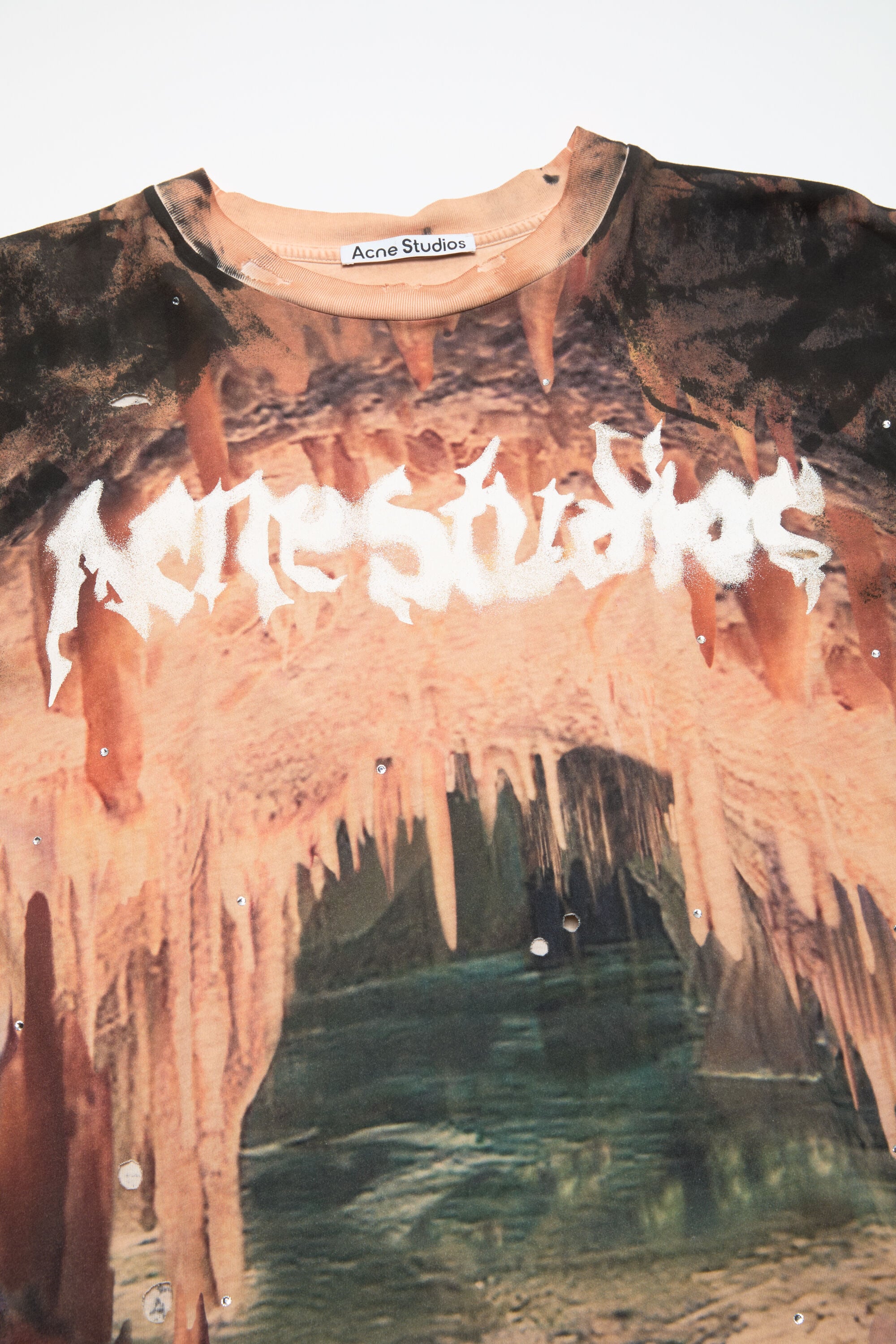 レア！acne グラデーションシャツ Acne Studios - Logo t-shirt with rhinestones - Black/rust brown