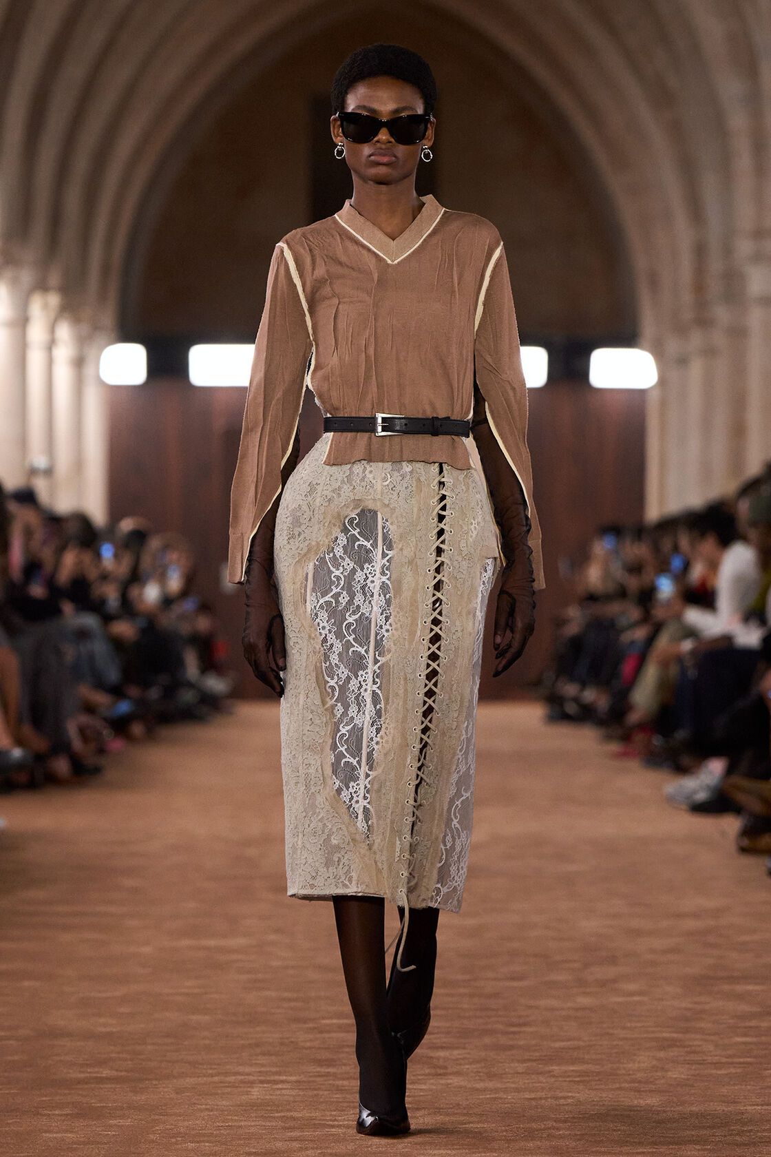 褶皱感 V 领针织衫, 旧粉色, 2000x