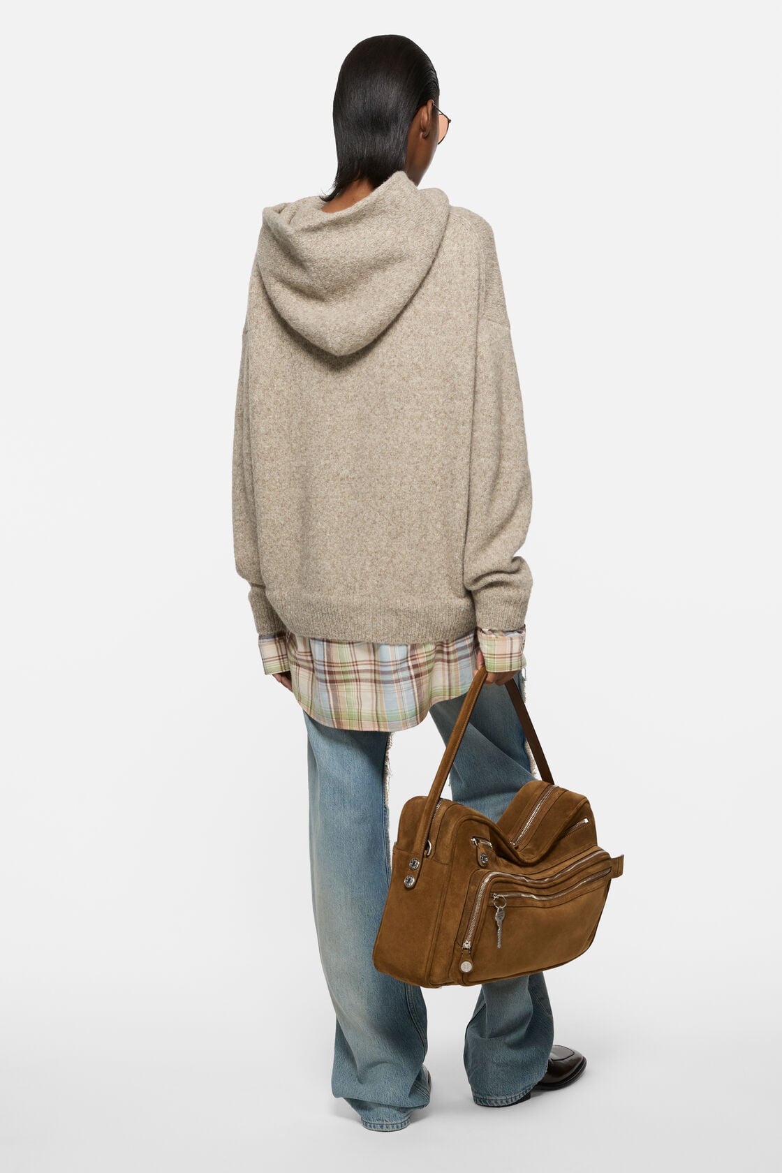 Layered knit hoodie, Medium beige, 2000x