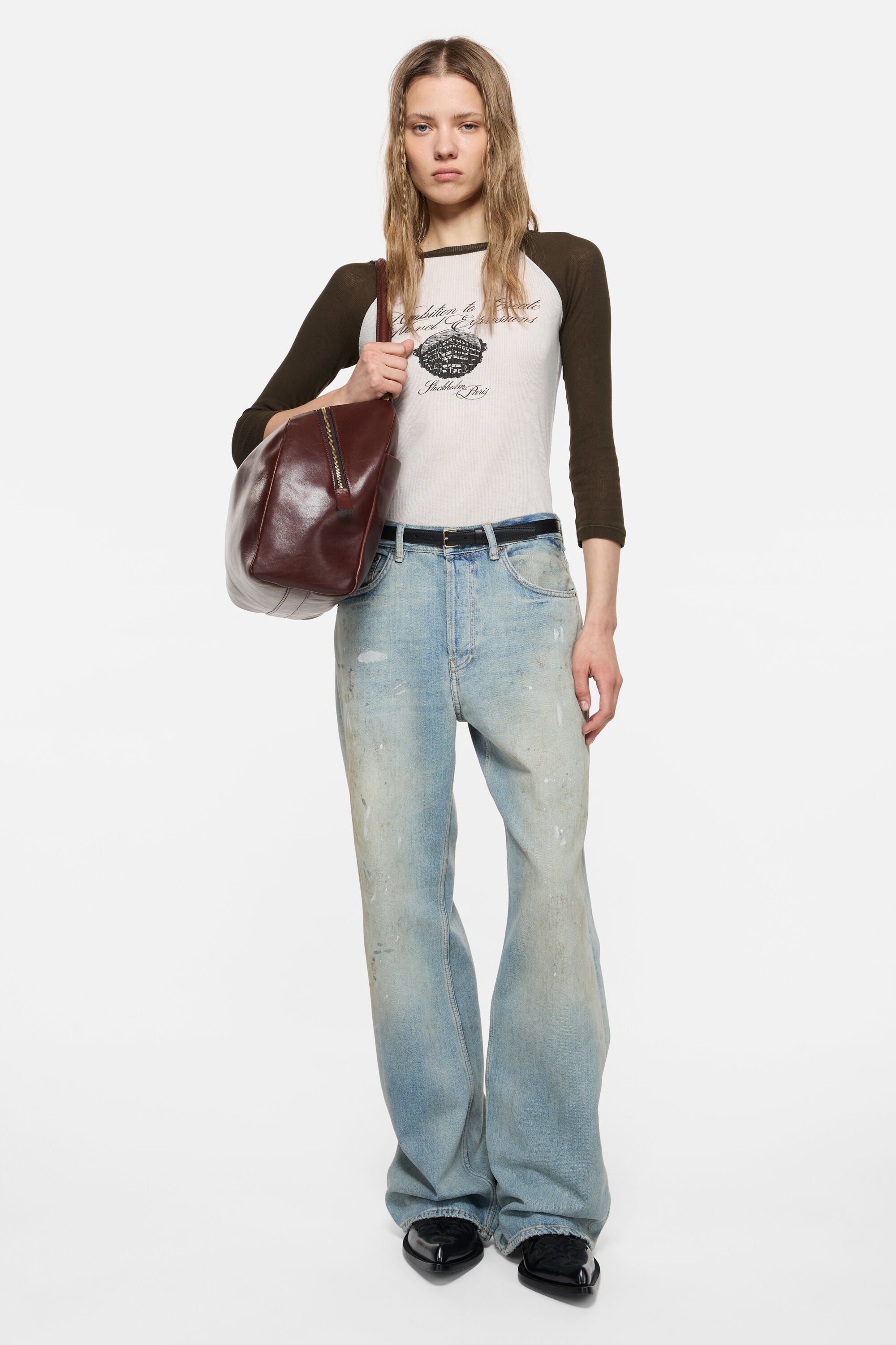 Acne Studios - Jersey t-shirt with logo - Beige/brown