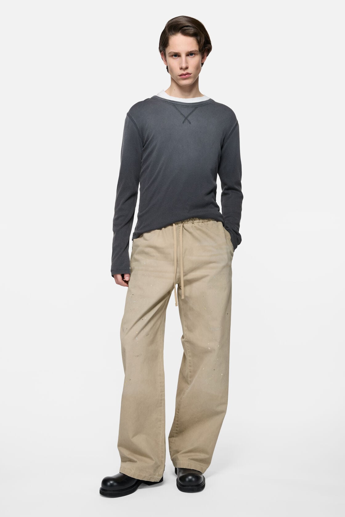 Washed twill trousers, Light beige, 2000x