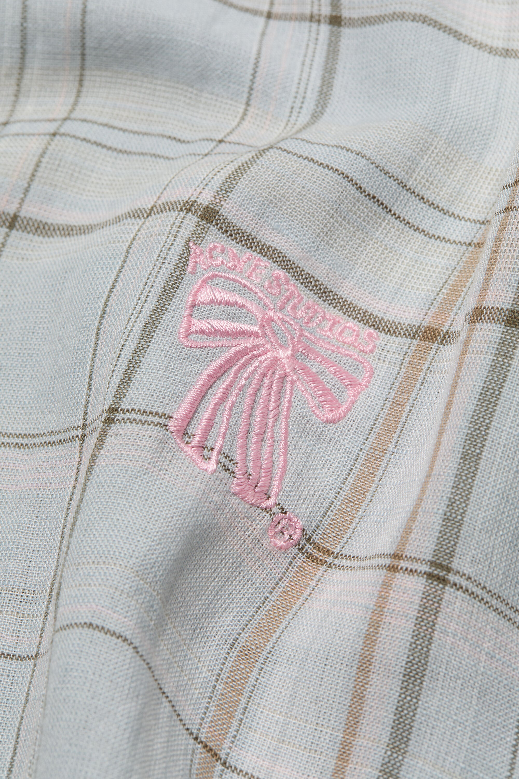 Acne Studios - Linen check button-up shirt - Grey/pink