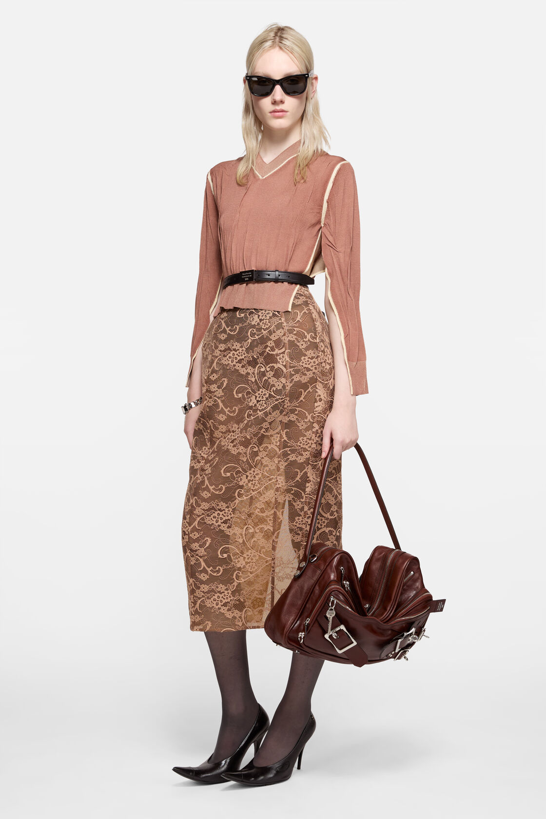 Lace midi skirt, Bronze Brown, 2000x