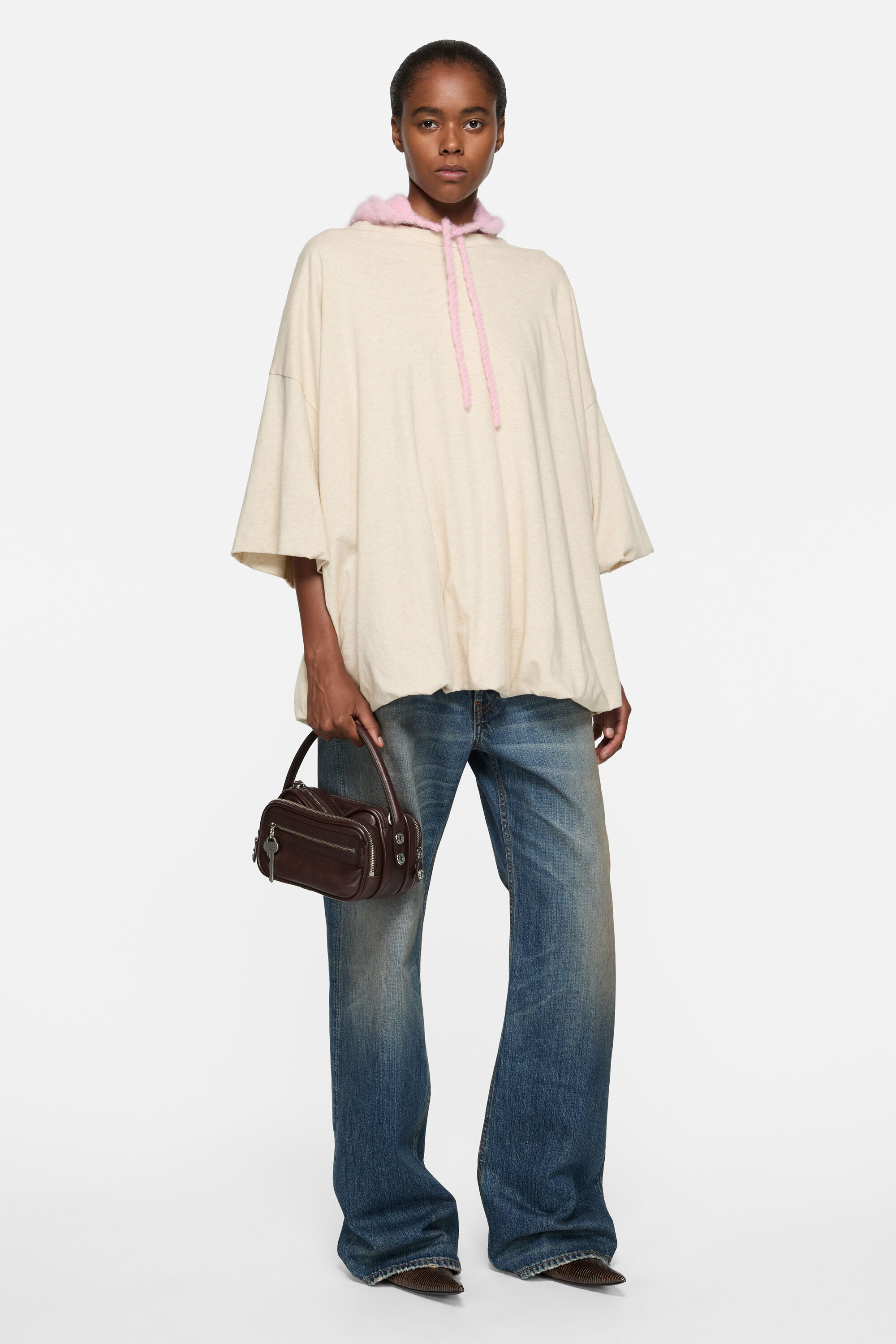 Acne Studios - Gathered t-shirt with logo - Beige melange