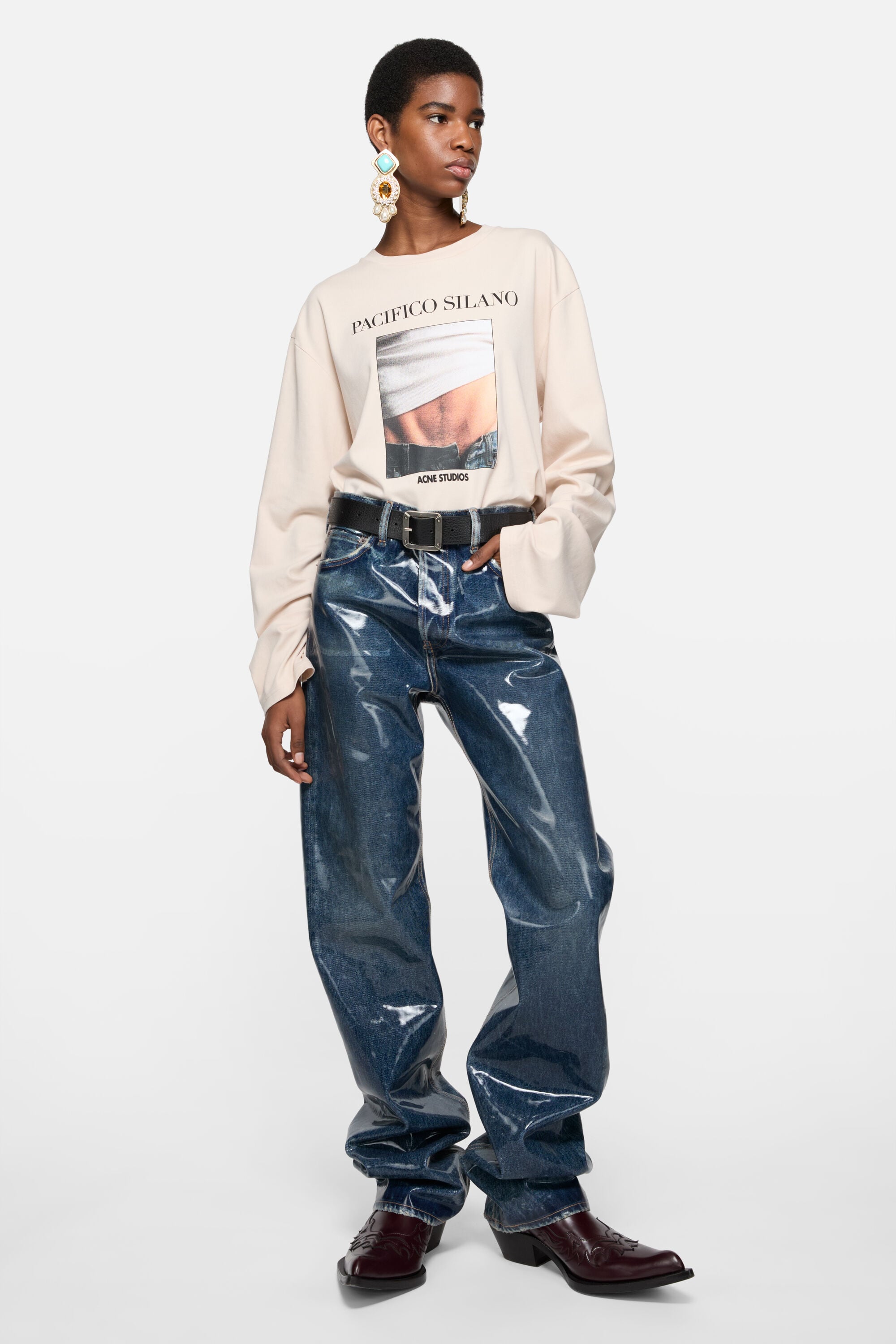 ACNE STUDIOS ベージュ レイヤード プリントTシャツ ACNE STUDIOS 】レイヤードプリントTシャツ | idealclasse