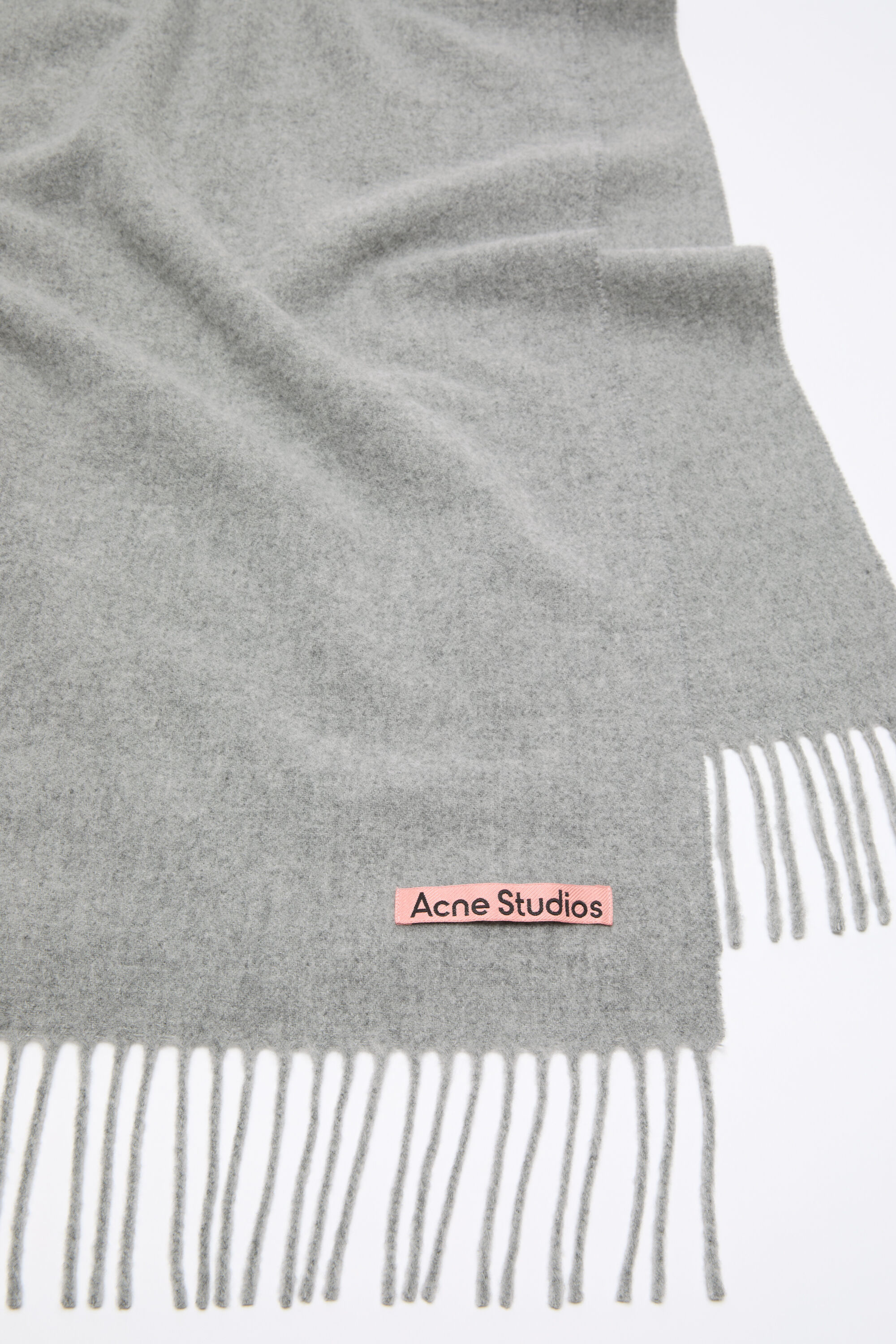 Acne Studios - フリンジウールスカーフ - ナロー - ライトグレーメランジ