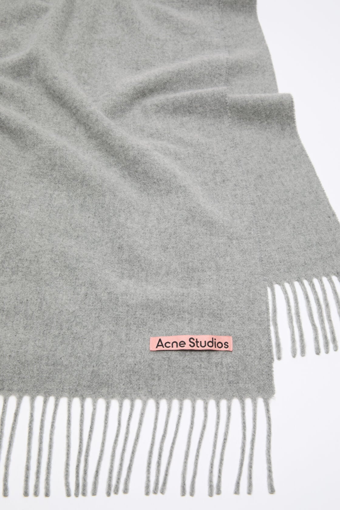 Fringe wool scarf - Narrow, Light Grey Melange, 2000x