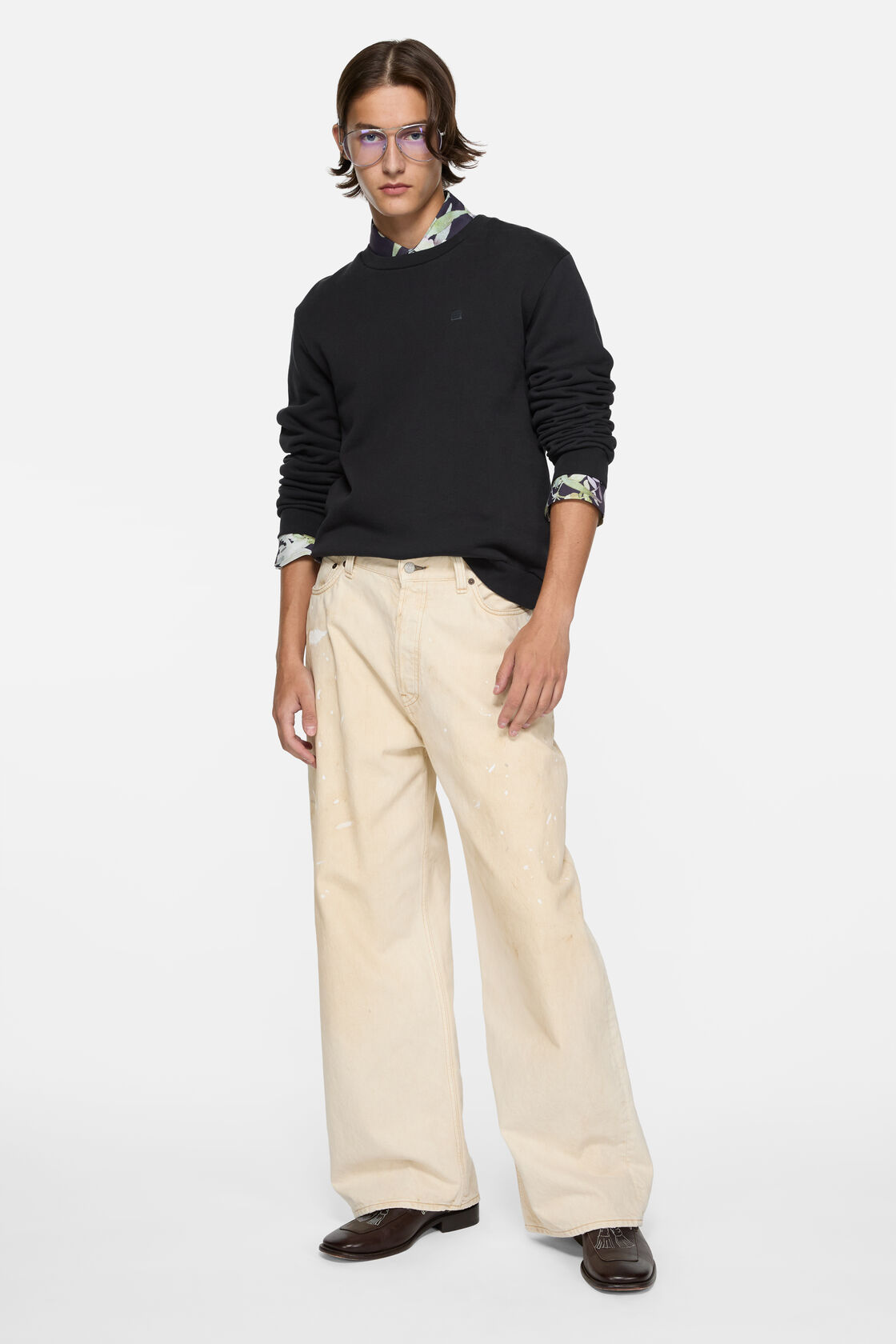 Crew neck fleece sweater, Black, 2000x