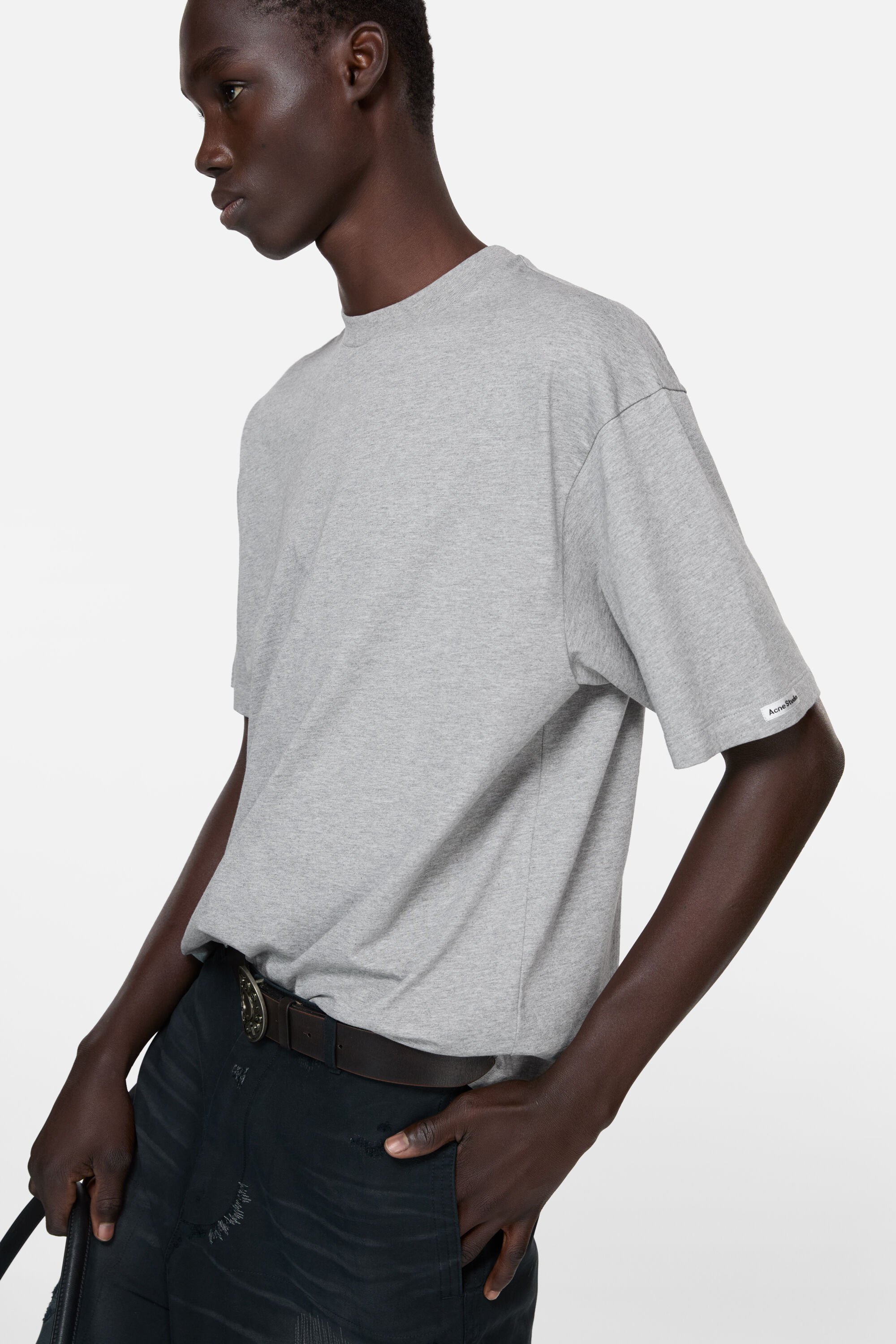Acne Studios - Satin logo t-shirt - relaxed - Grey Melange