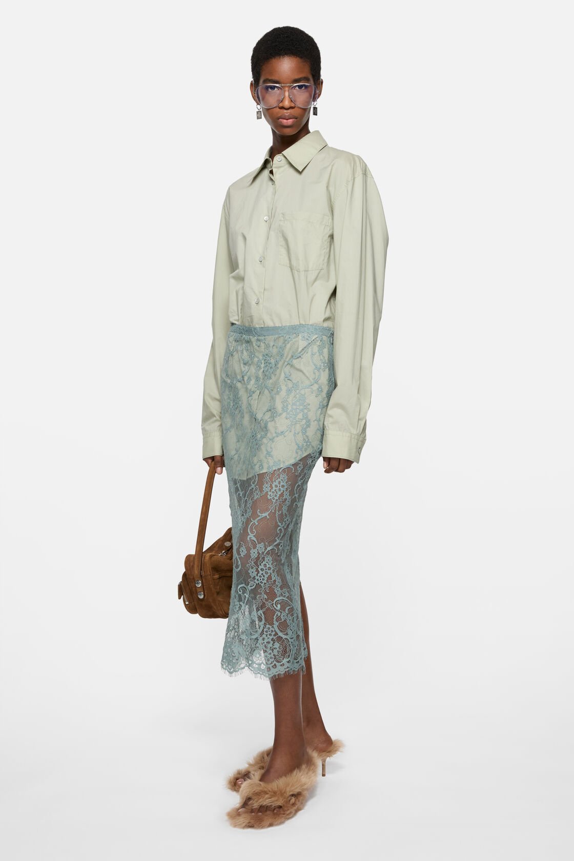 Layered shirt dress, Eucalyptus green, 2000x