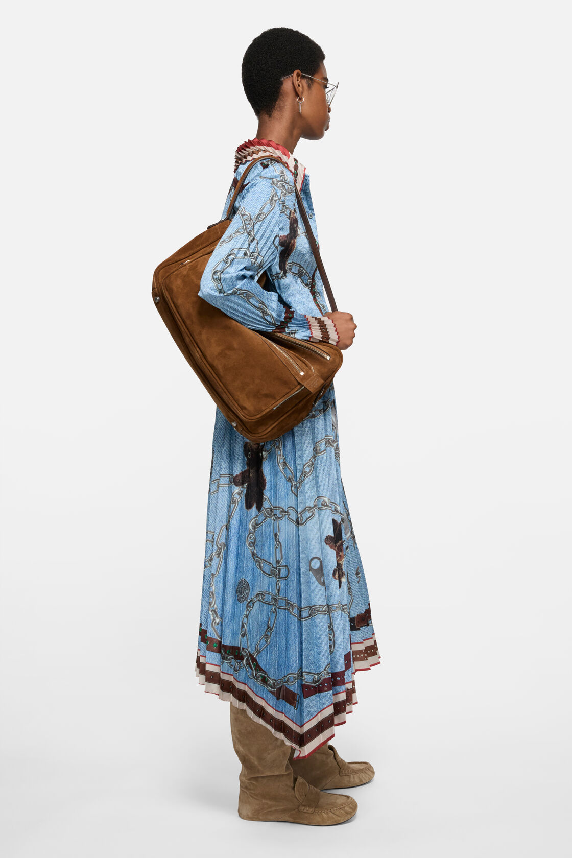 褶饰纽扣衬衫, 丹宁蓝, 2000x