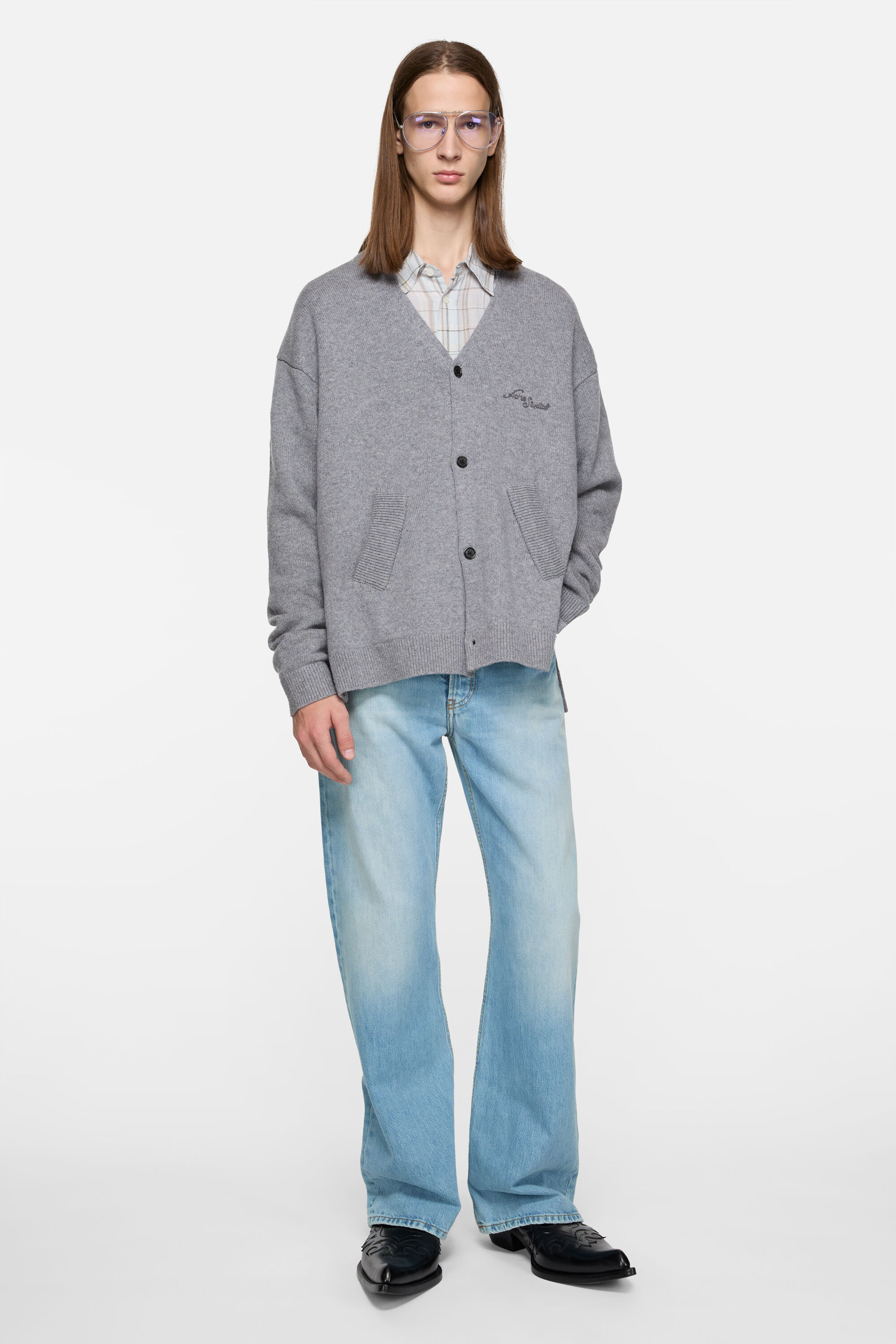 Acne Studios - Wool V-Neck Cardigan - Dark Grey Melange