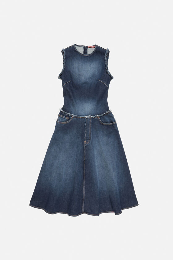 Layered denim midi dress, Dark Blue, 2000x