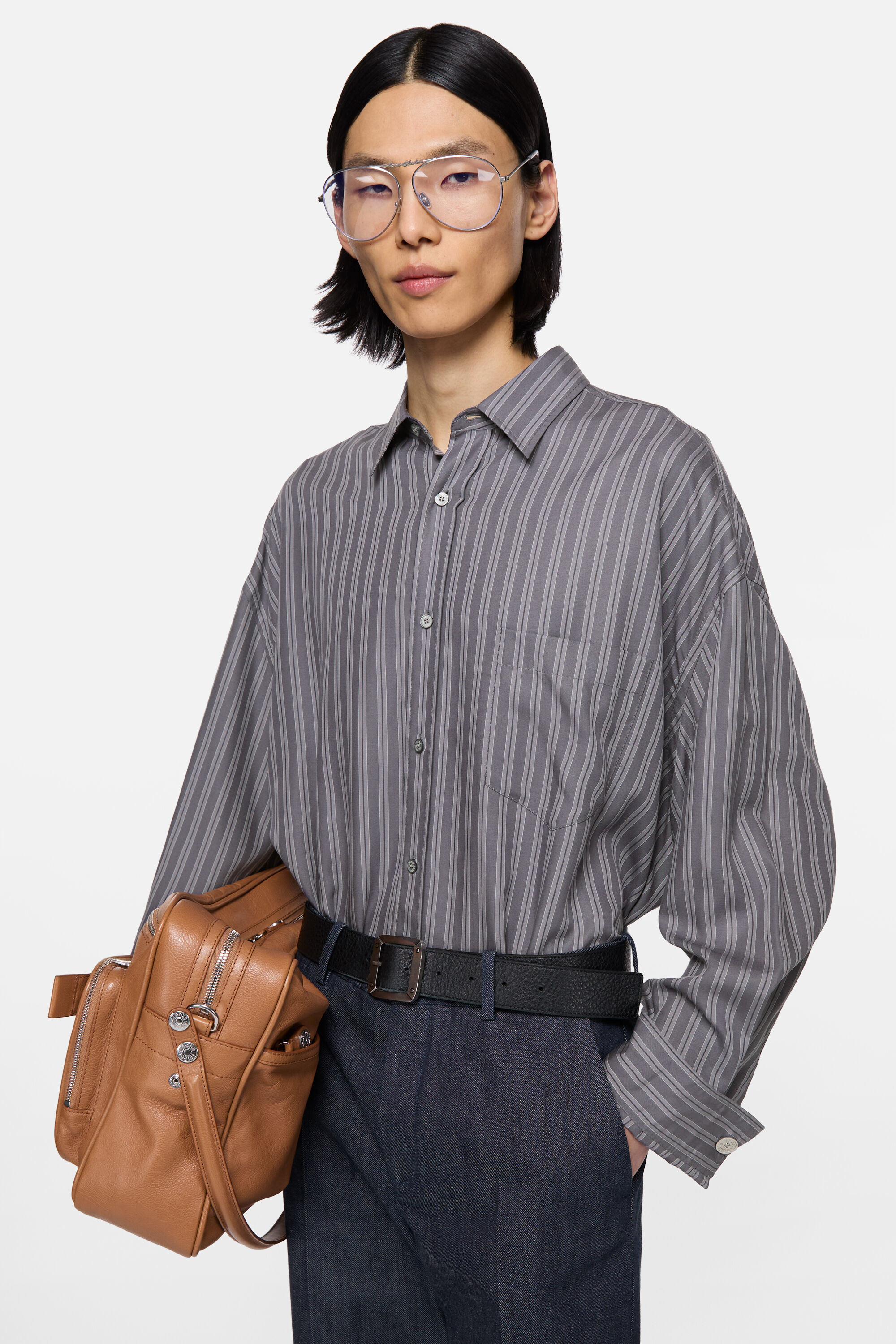 マカヒキ16WTAPS budsシャツ Acne Studios - Striped button-up shirt - Purple/mauve