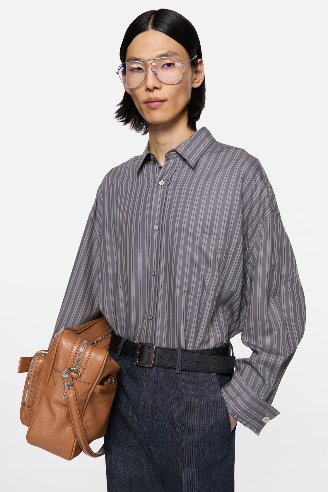 Striped button-up shirt, Purple/mauve, 2000x