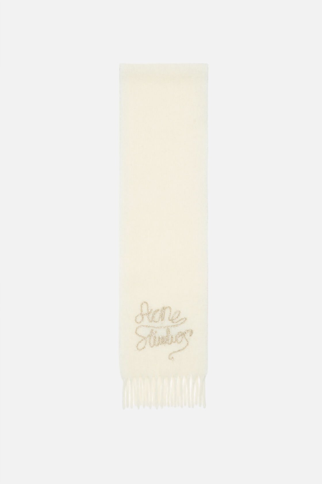 Metallic logo wool scarf, White, 2000x