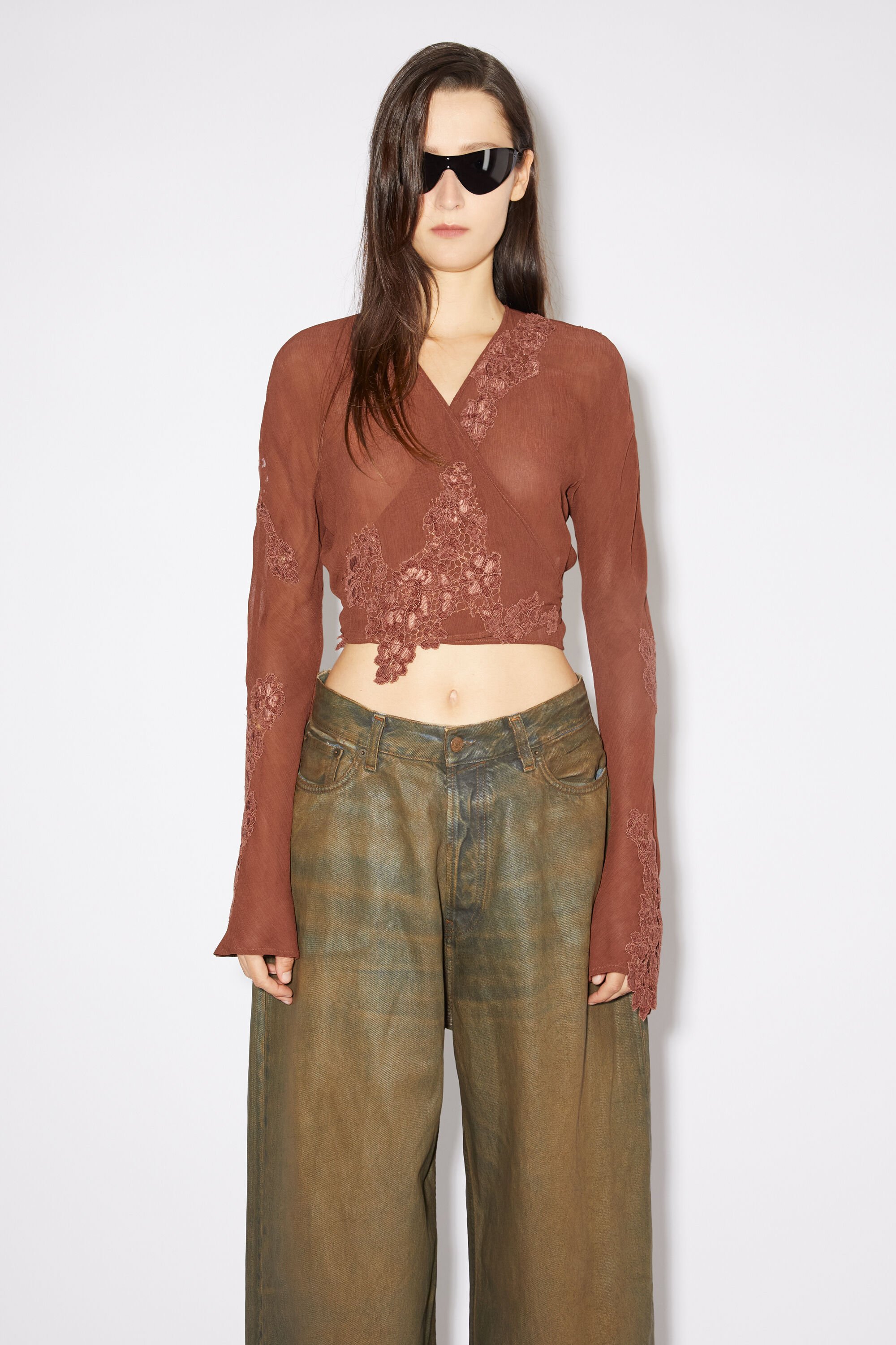 Acne Studios - Wrap lace top - Rust brown