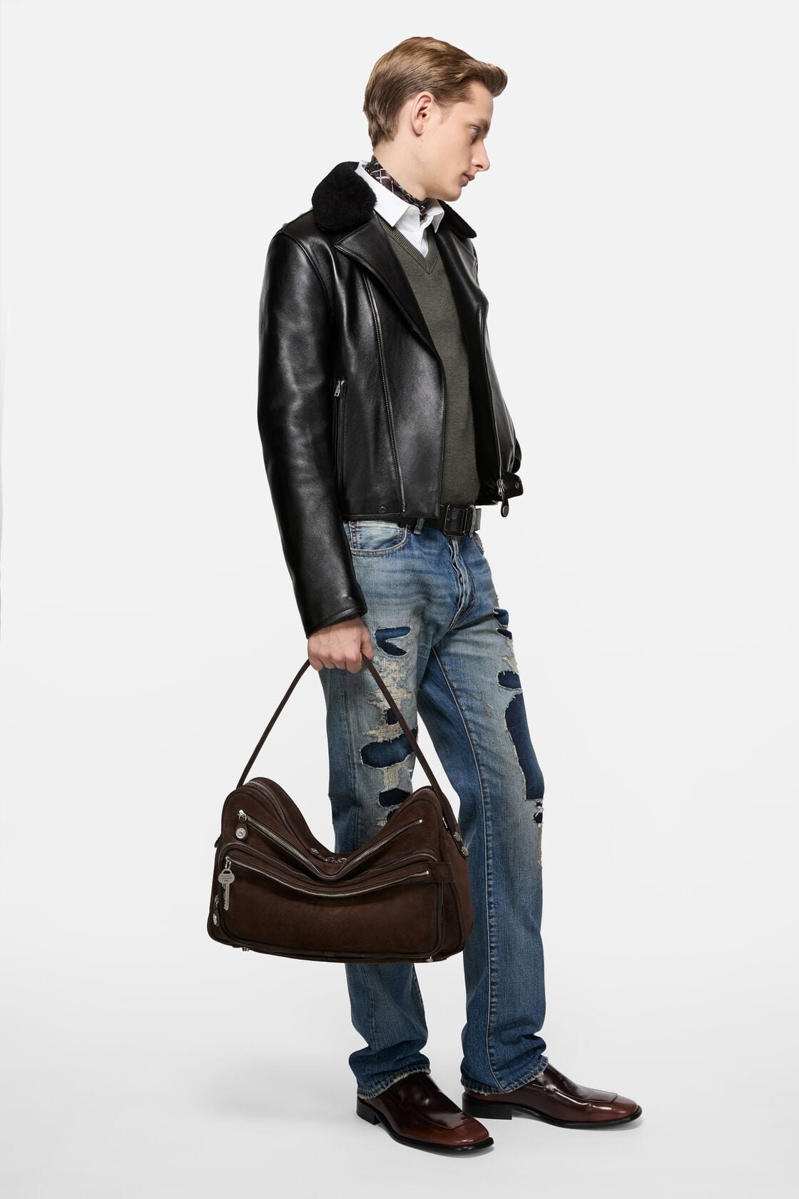 Camero Camera Suede Shoulder Bag, Dark brown, 2000x
