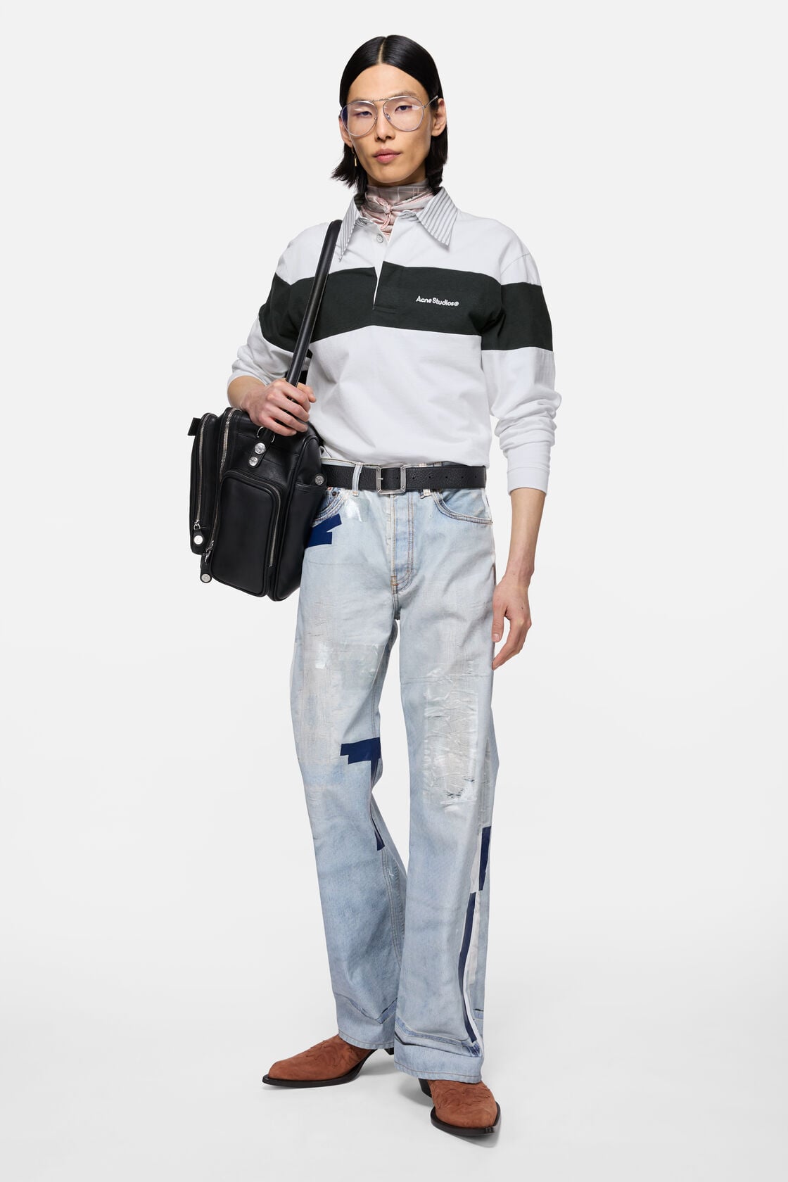 Striped polo sweatshirt, White/black, 2000x