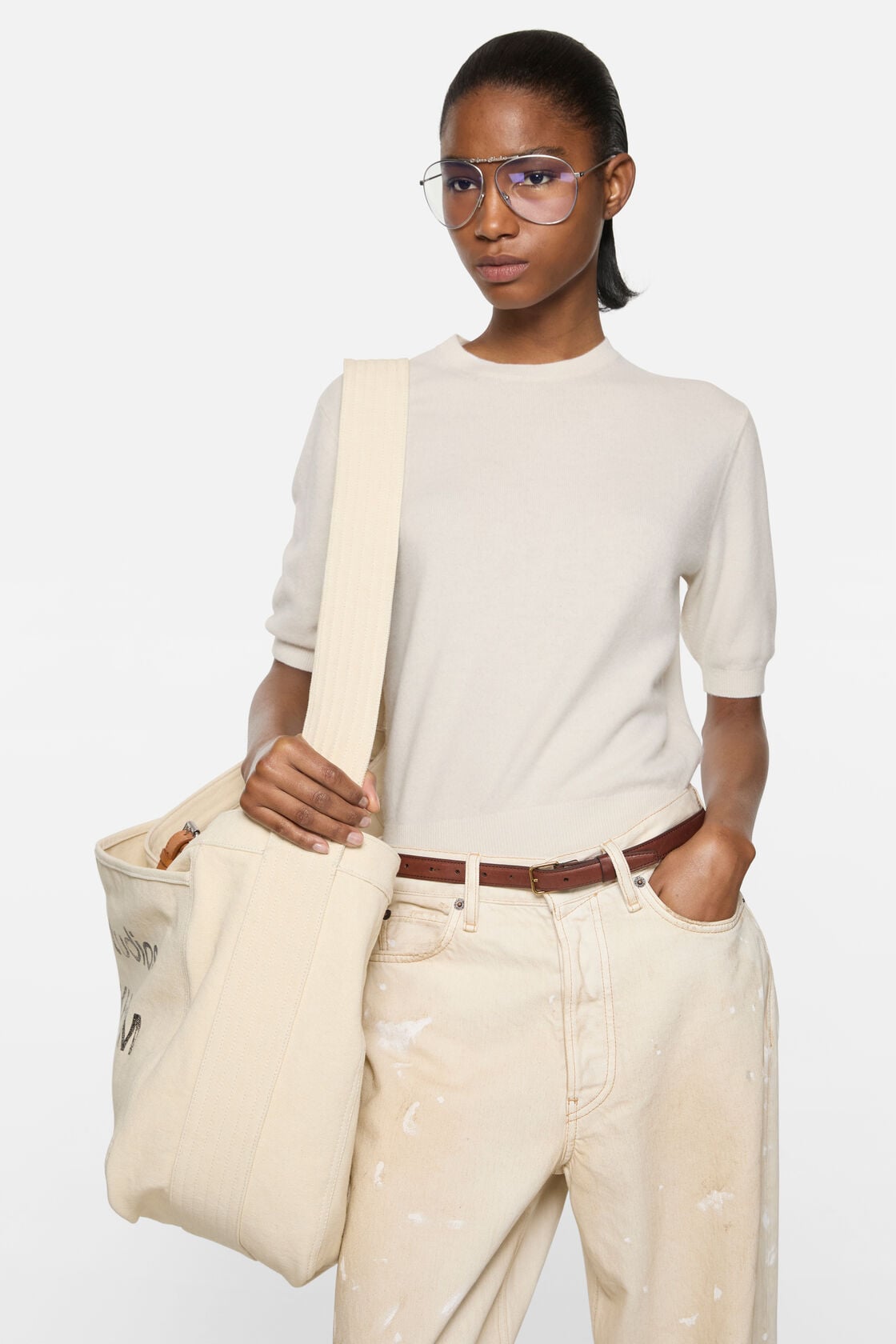Cashmere logo knit, White, 2000x