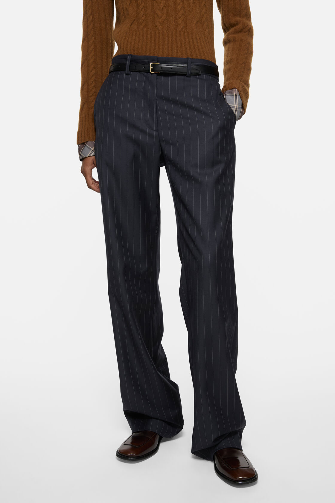 Pinstripe wool trousers, Navy blue, 2000x