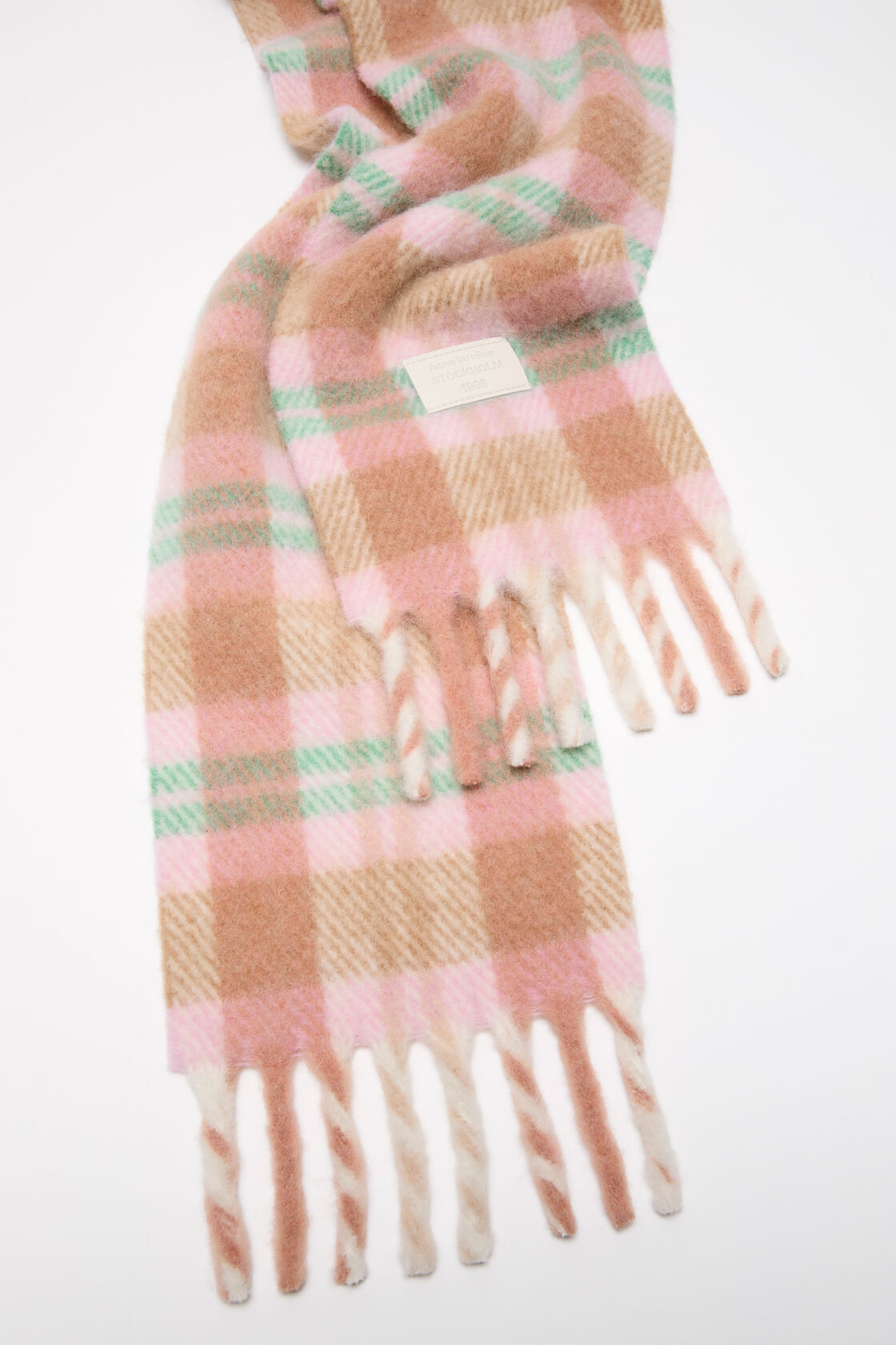 Fringed alpaca-wool scarf, Pastel pink/mint green, 2000x