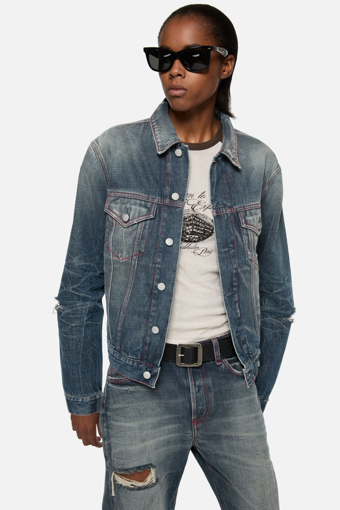 Re-edition worn denim jacket, Mid Blue, 2000x