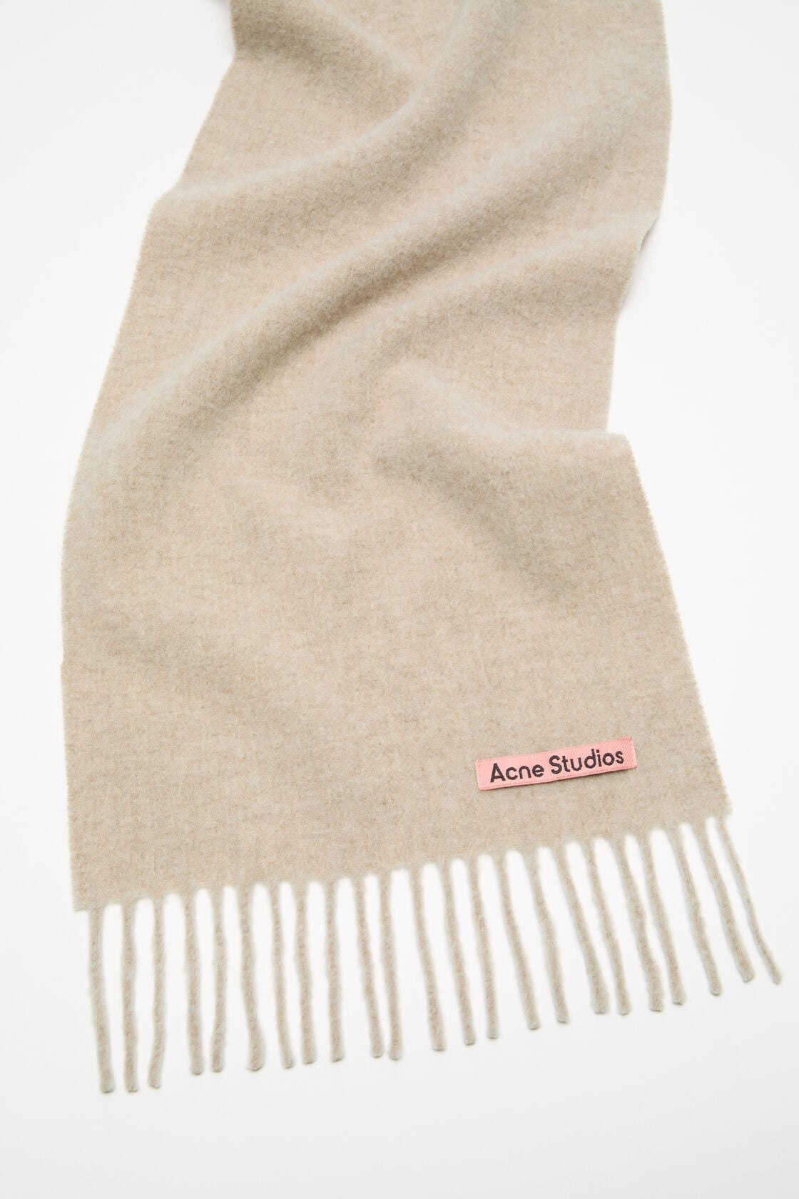 Fringe wool scarf - skinny, Oatmeal melange, 2000x