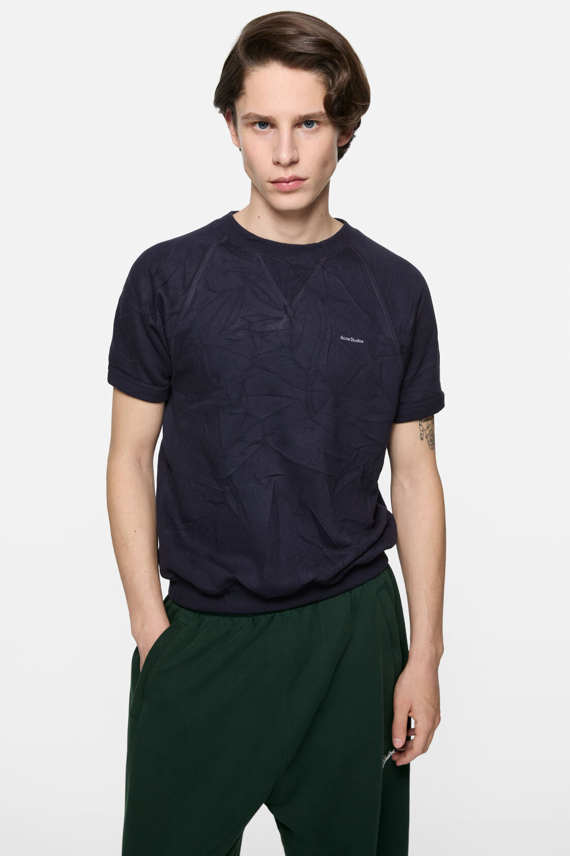 Crinkled fleece t-shirt, Navy, 2000x