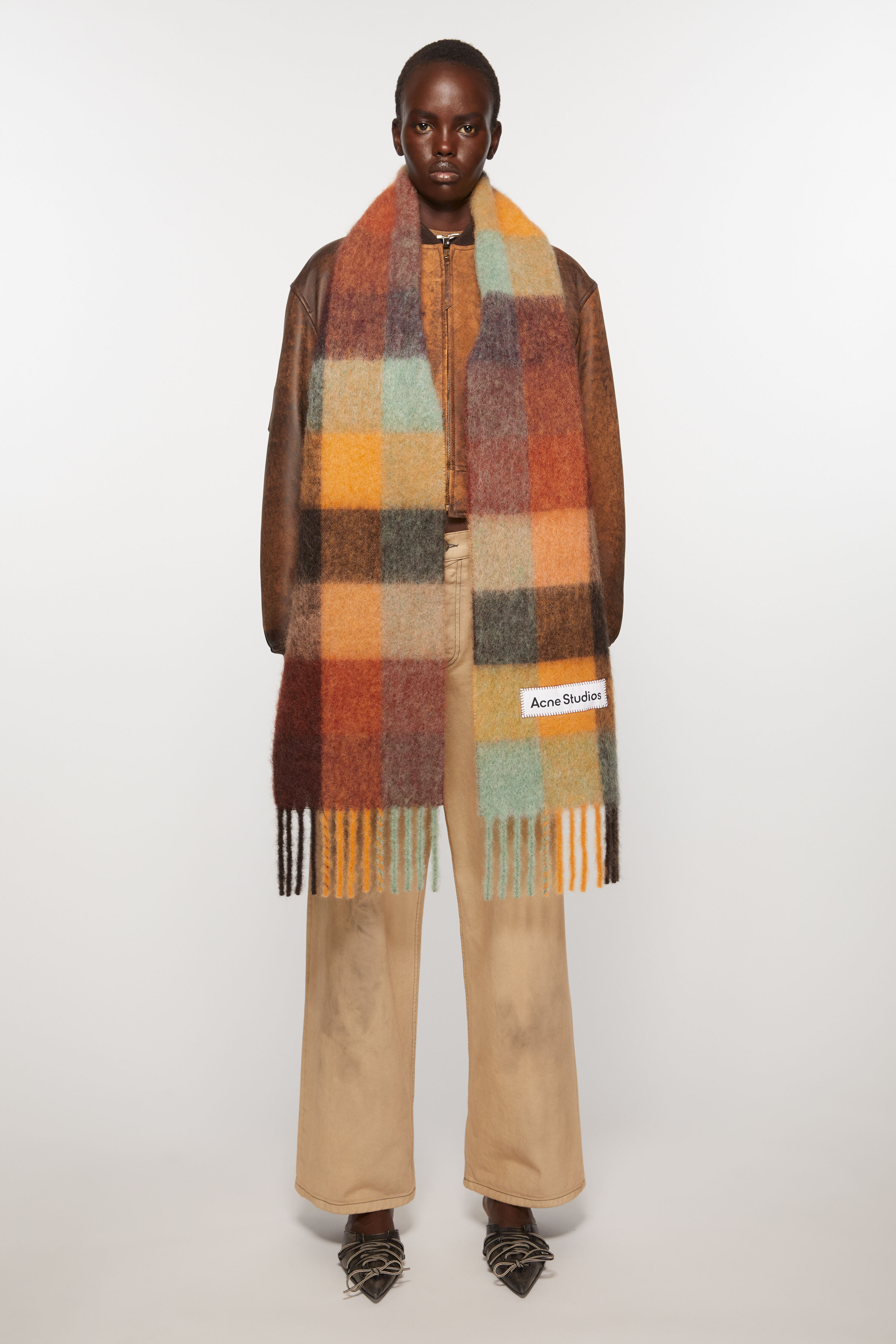 Acne Studios - Mohair checked scarf - Chestnut brown/yellow/green
