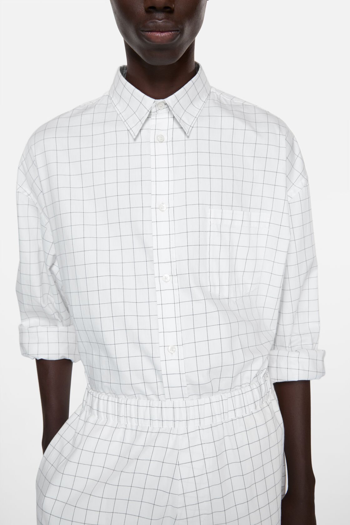 Check button-up shirt, White/black, 2000x