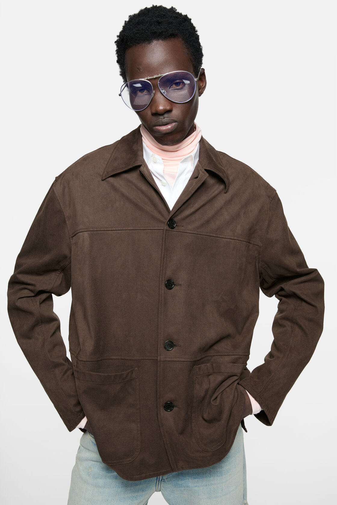 Faux suede overshirt, Chocolate brown, 2000x