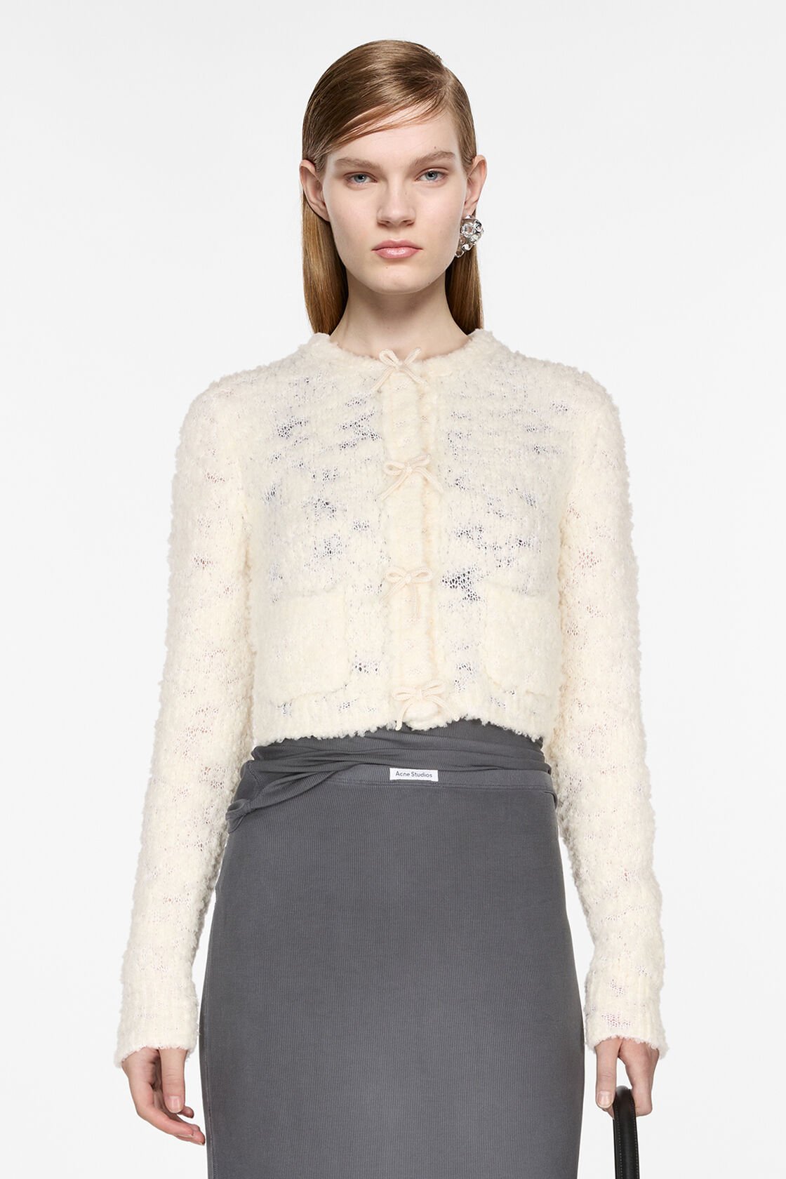 Bow wool cardigan, White, 2000x