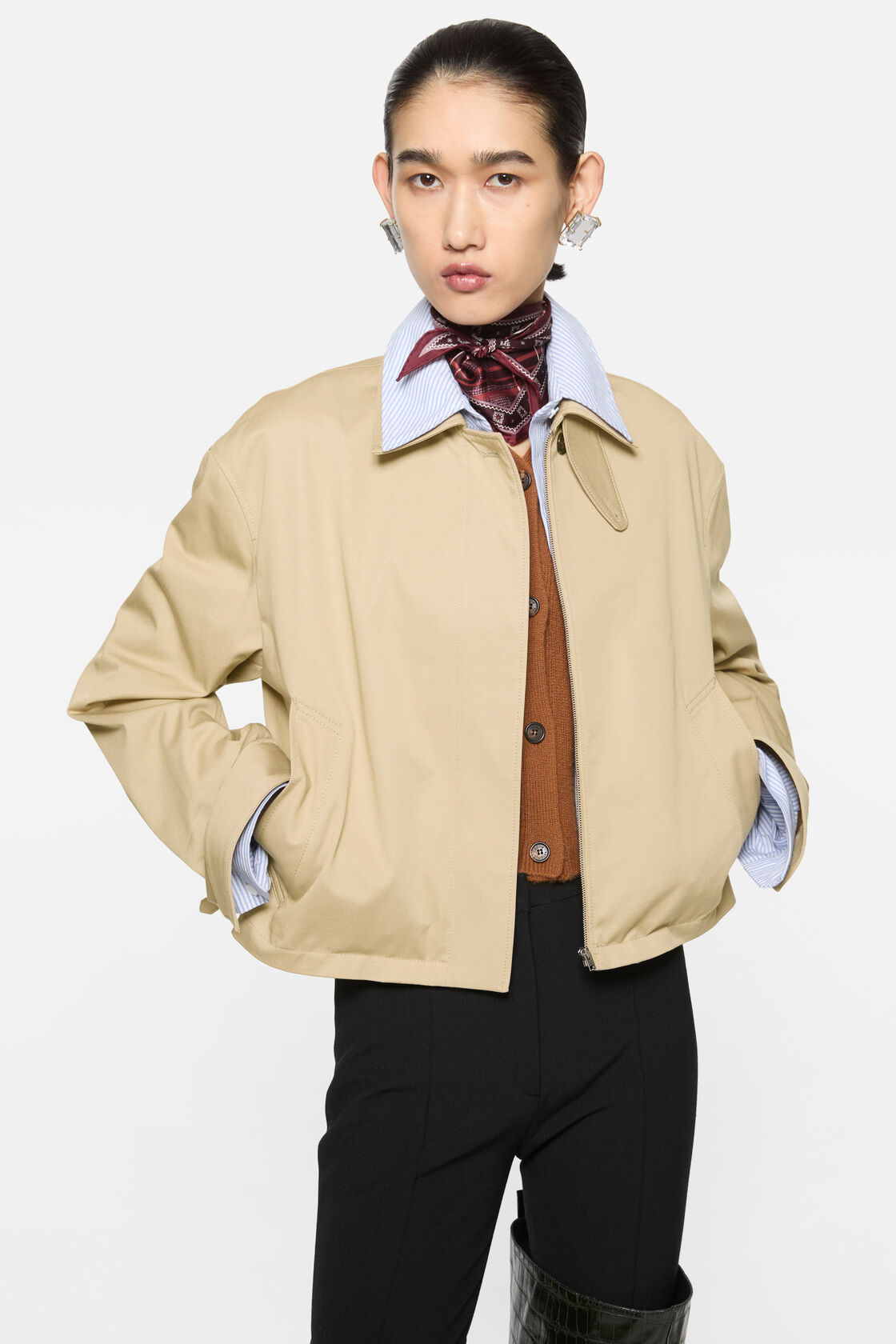 Layered twill jacket, Pale beige, 2000x
