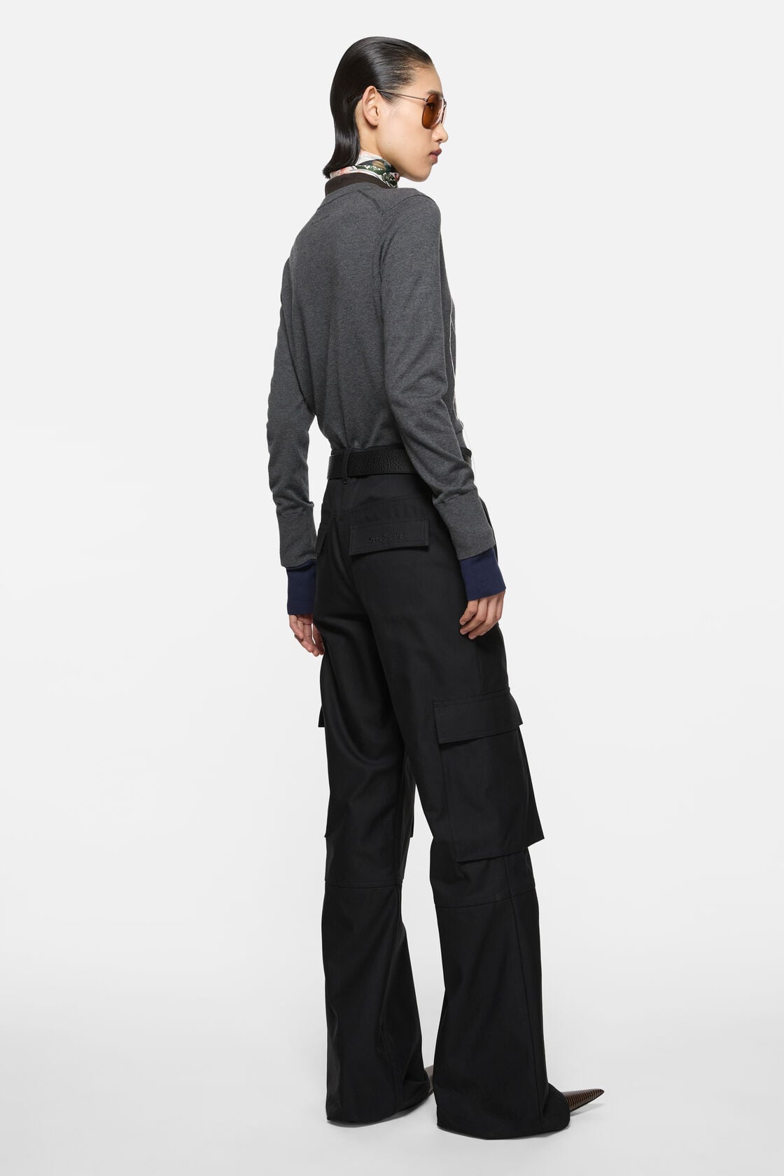 Cotton satin cargo trousers, Black, 2000x