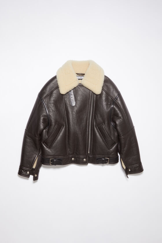 Acne Studios - Leather shearling jacket - Dark brown/beige