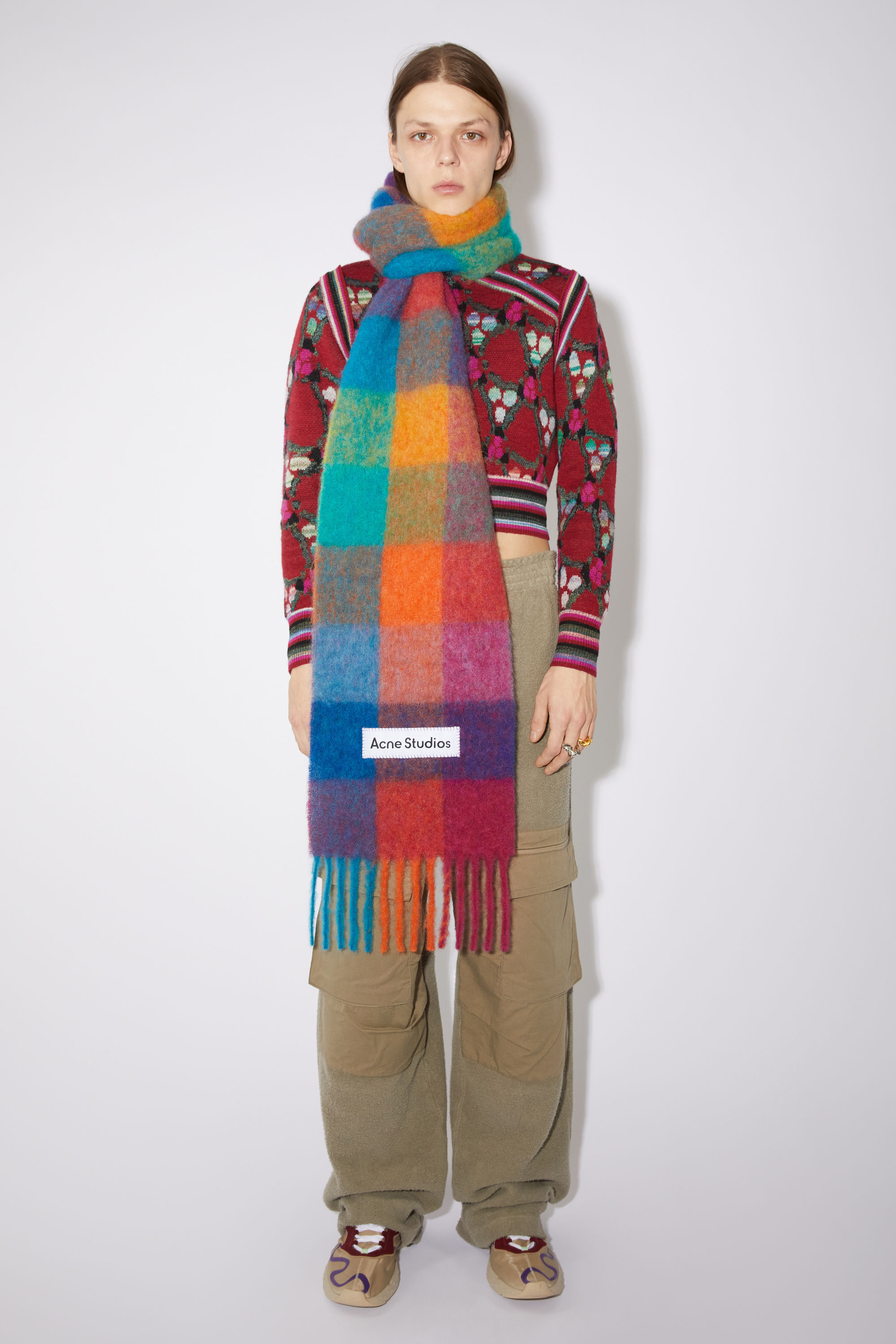 Mohair checked scarf