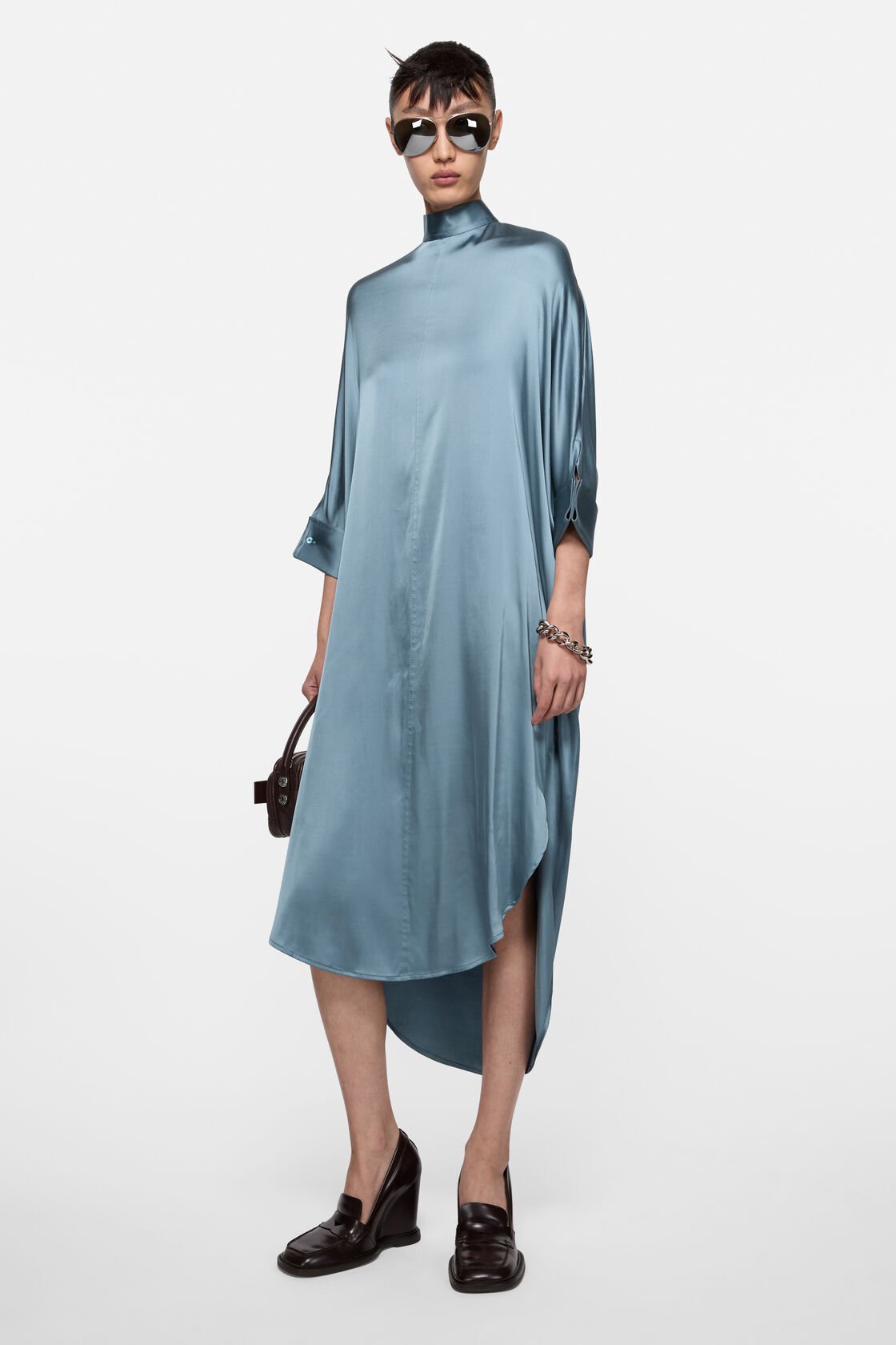 Satin tunic dress, Dirty blue, 2000x